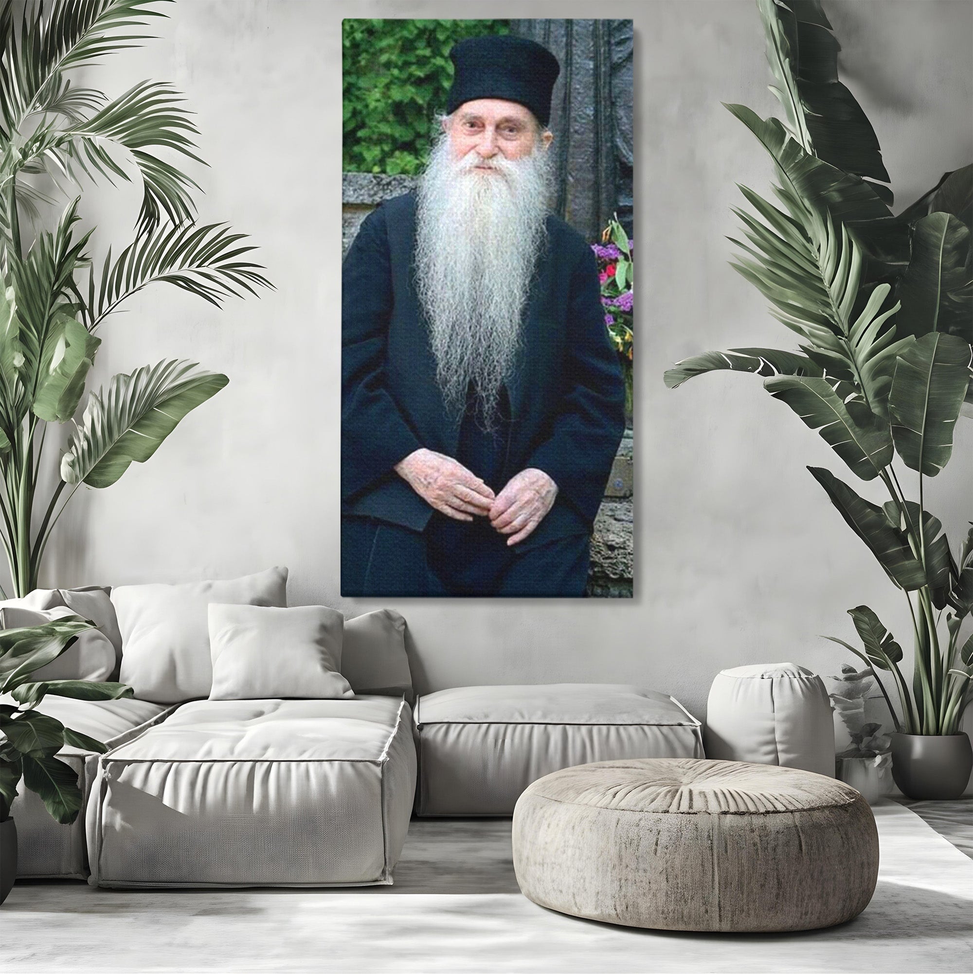 Tablou Canvas Premium LuxCanva® PI1368, Arsenie Papacioc, Calugar, Gradina, Spiritualitate, Portret, Culori Vibrante, Living, Dormitor