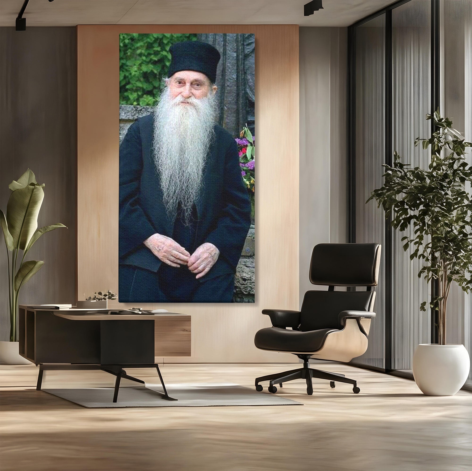 Tablou Canvas Premium LuxCanva® PI1368, Arsenie Papacioc, Calugar, Gradina, Spiritualitate, Portret, Culori Vibrante, Living, Dormitor