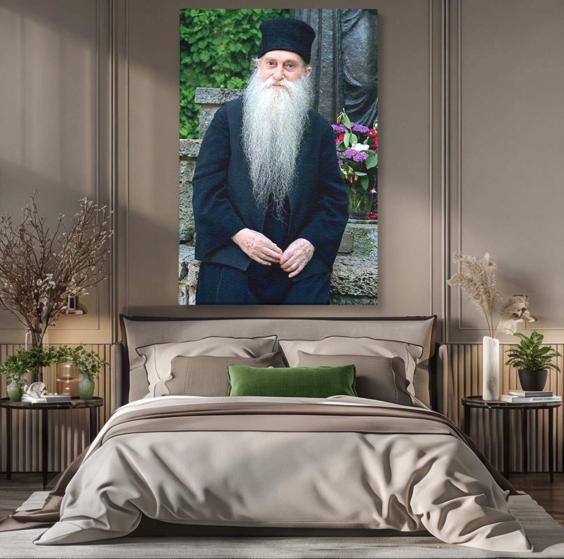 Tablou Canvas Premium LuxCanva® PI1368, Arsenie Papacioc, Calugar, Gradina, Spiritualitate, Portret, Culori Vibrante, Living, Dormitor