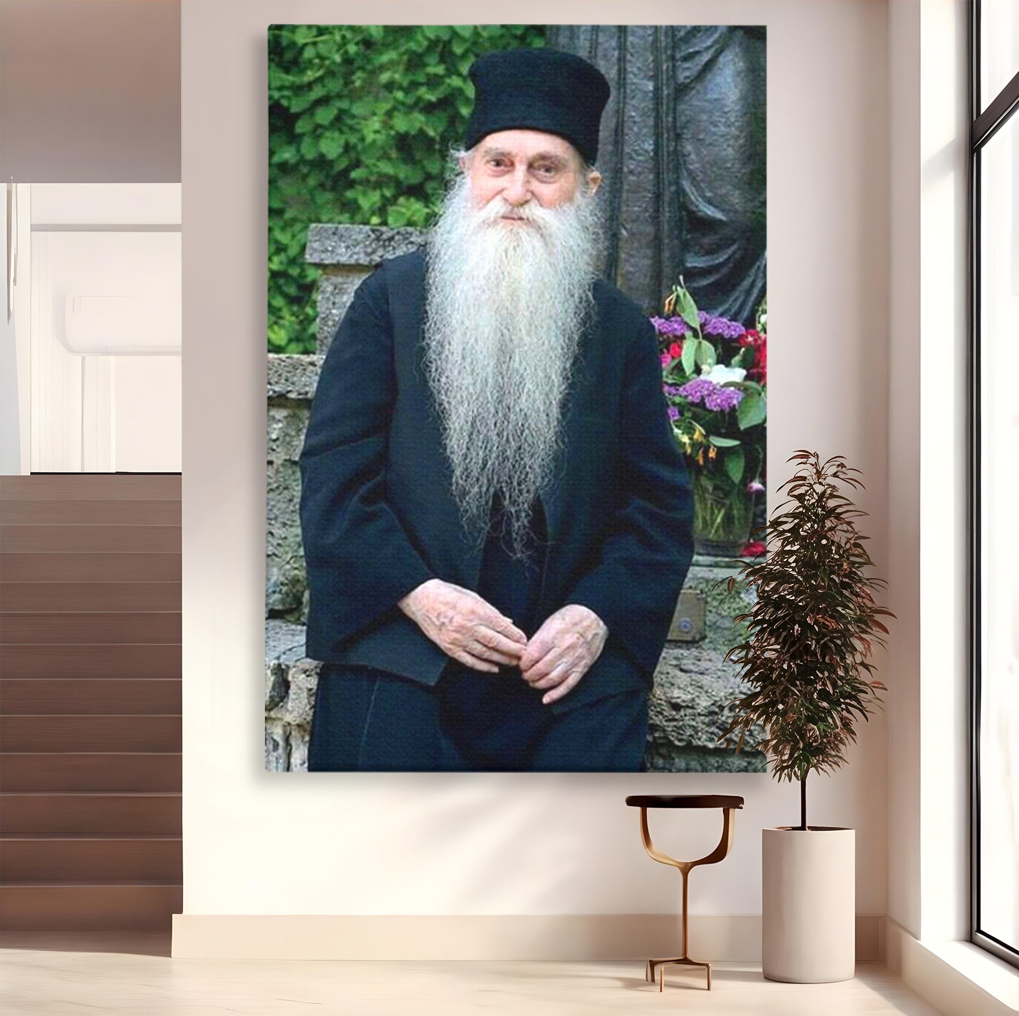Tablou Canvas Premium LuxCanva® PI1368, Arsenie Papacioc, Calugar, Gradina, Spiritualitate, Portret, Culori Vibrante, Living, Dormitor