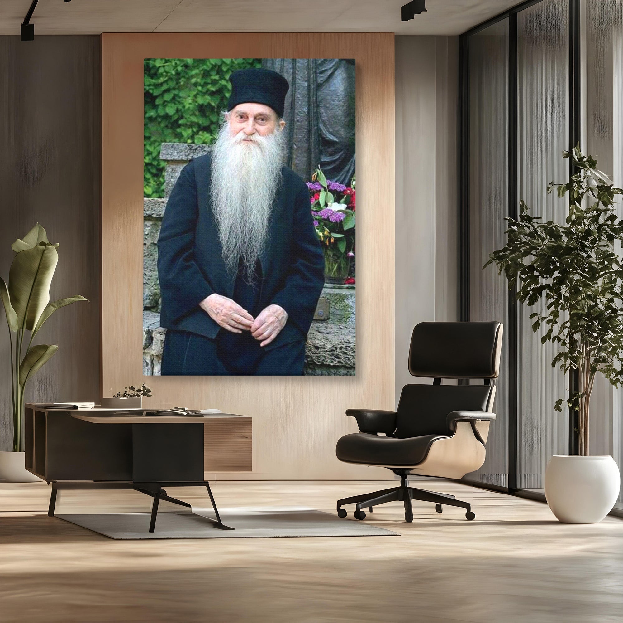 Tablou Canvas Premium LuxCanva® PI1368, Arsenie Papacioc, Calugar, Gradina, Spiritualitate, Portret, Culori Vibrante, Living, Dormitor