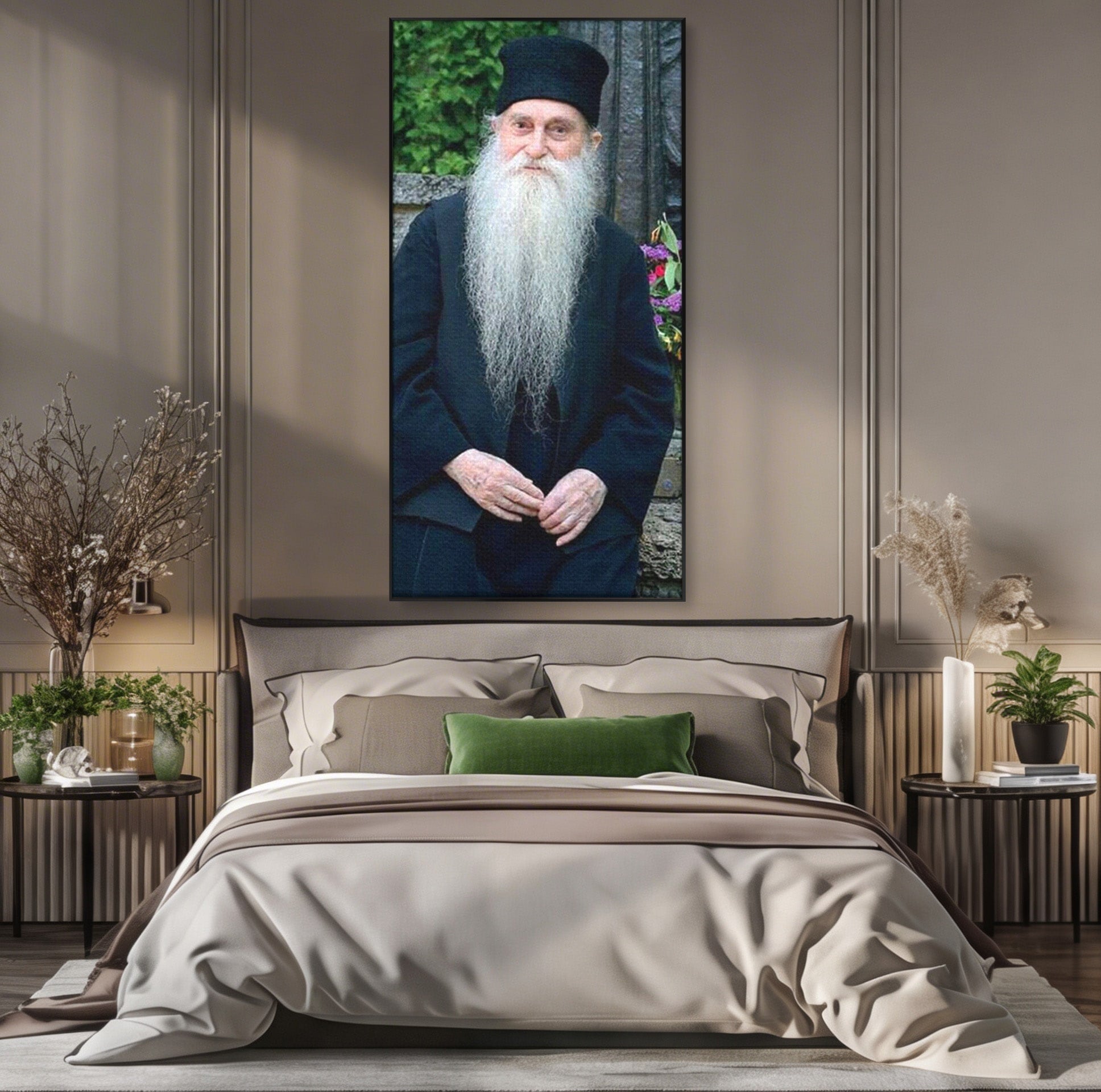 Tablou Canvas Premium LuxCanva® PI1368, Arsenie Papacioc, Calugar, Gradina, Spiritualitate, Portret, Culori Vibrante, Living, Dormitor