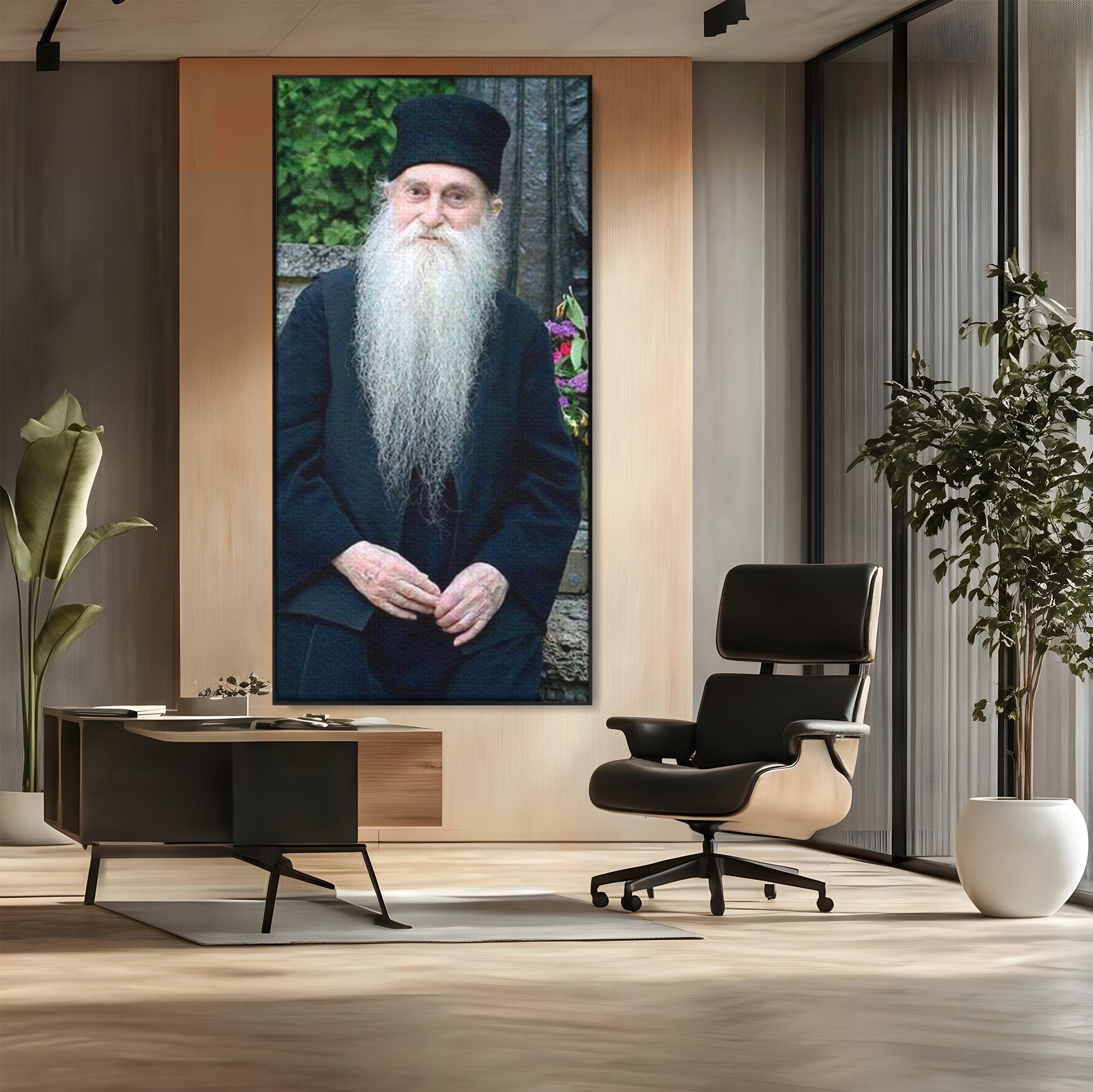 Tablou Canvas Premium LuxCanva® PI1368, Arsenie Papacioc, Calugar, Gradina, Spiritualitate, Portret, Culori Vibrante, Living, Dormitor