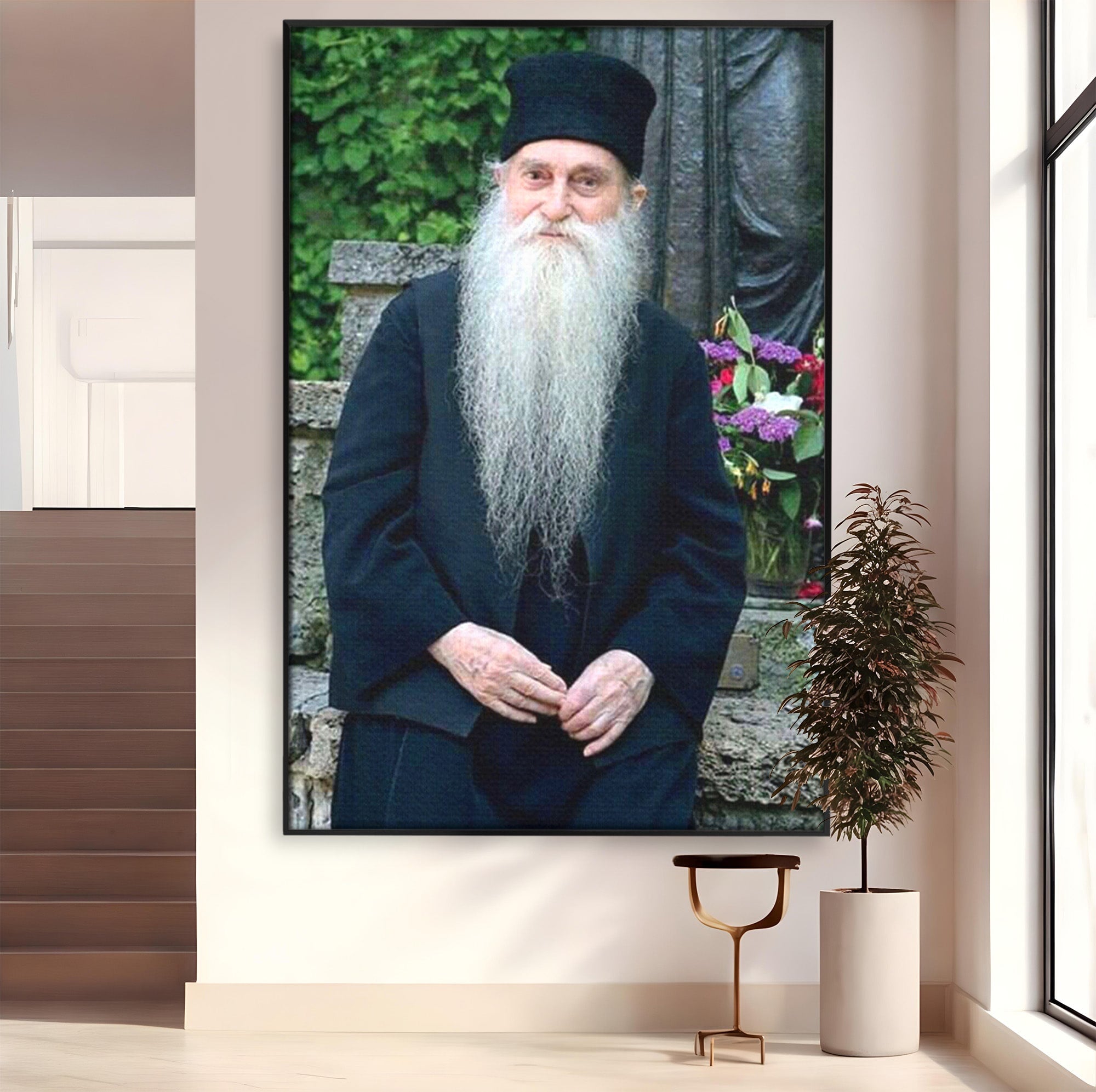 Tablou Canvas Premium LuxCanva® PI1368, Arsenie Papacioc, Calugar, Gradina, Spiritualitate, Portret, Culori Vibrante, Living, Dormitor