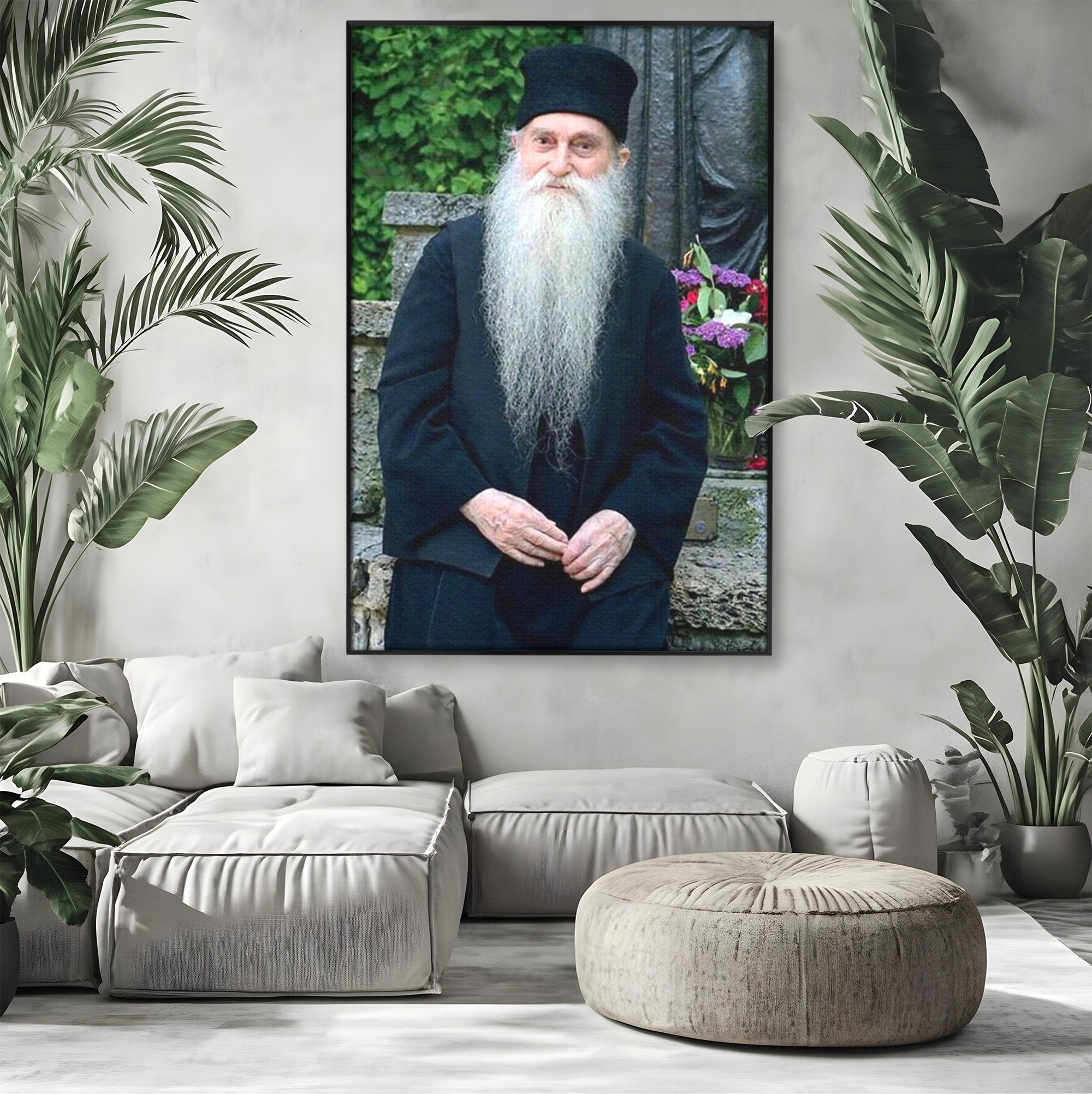 Tablou Canvas Premium LuxCanva® PI1368, Arsenie Papacioc, Calugar, Gradina, Spiritualitate, Portret, Culori Vibrante, Living, Dormitor