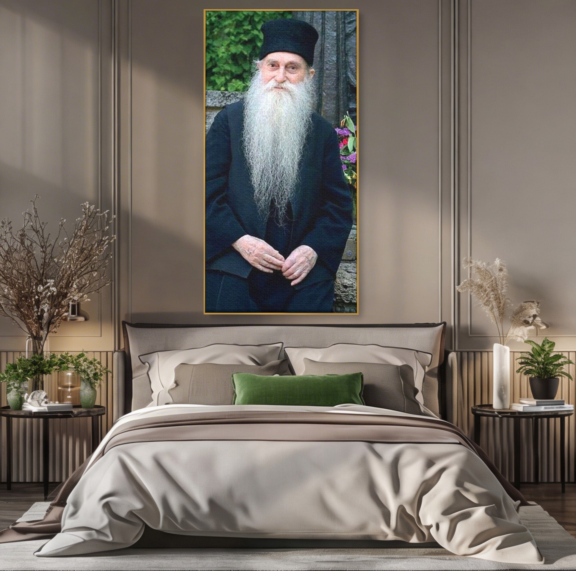 Tablou Canvas Premium LuxCanva® PI1368, Arsenie Papacioc, Calugar, Gradina, Spiritualitate, Portret, Culori Vibrante, Living, Dormitor