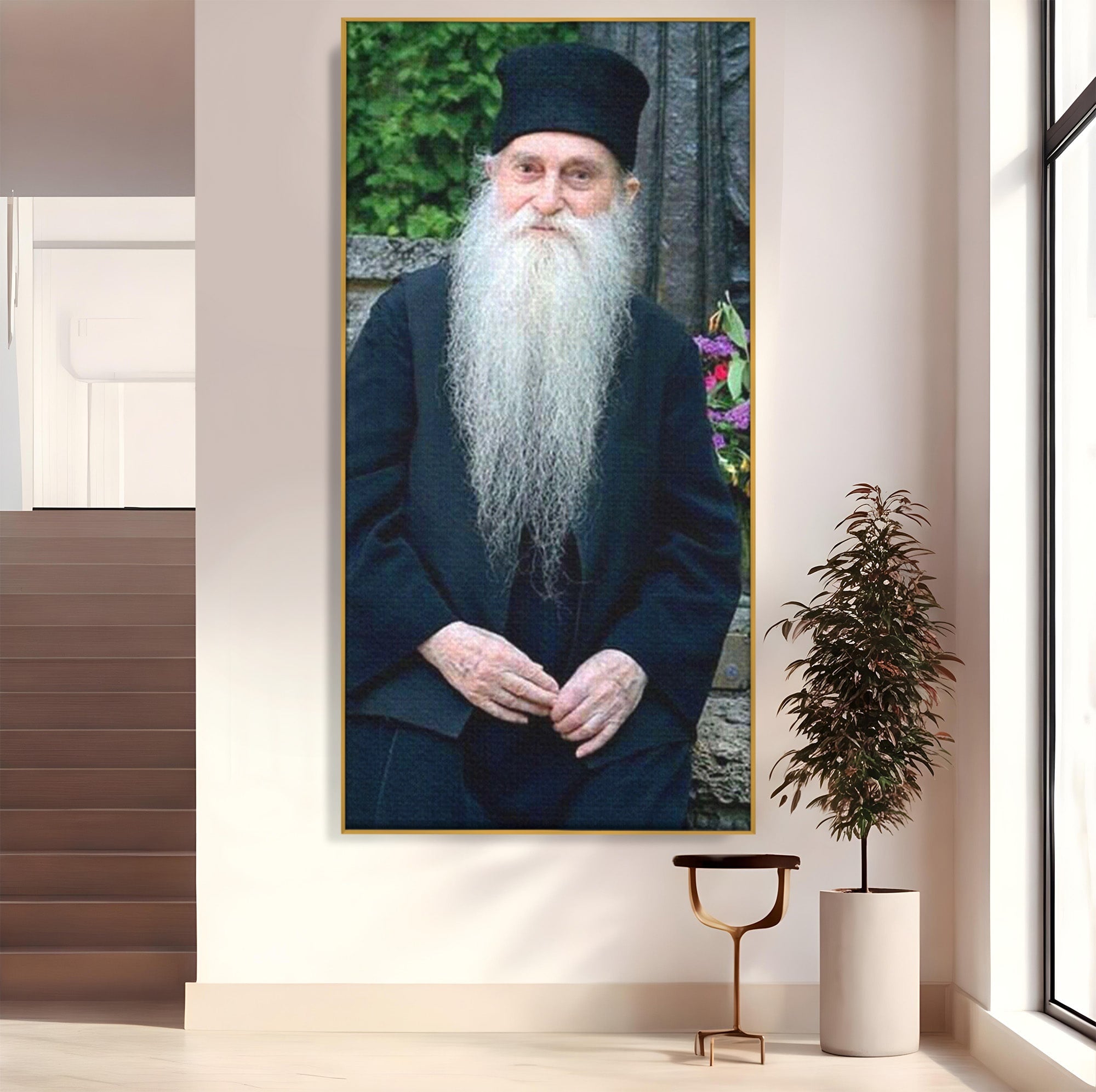 Tablou Canvas Premium LuxCanva® PI1368, Arsenie Papacioc, Calugar, Gradina, Spiritualitate, Portret, Culori Vibrante, Living, Dormitor