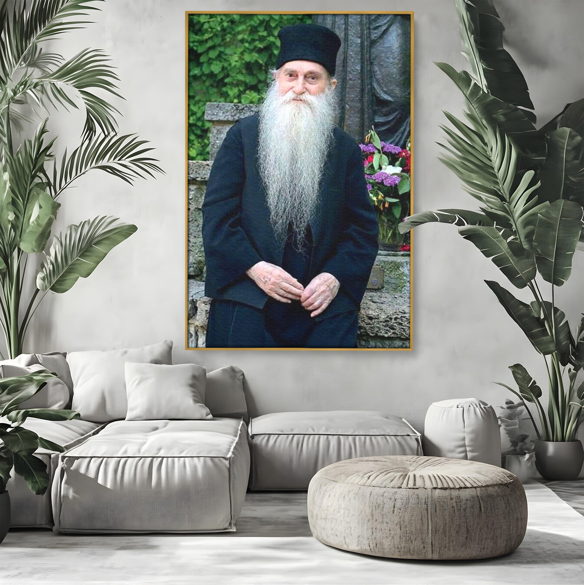Tablou Canvas Premium LuxCanva® PI1368, Arsenie Papacioc, Calugar, Gradina, Spiritualitate, Portret, Culori Vibrante, Living, Dormitor