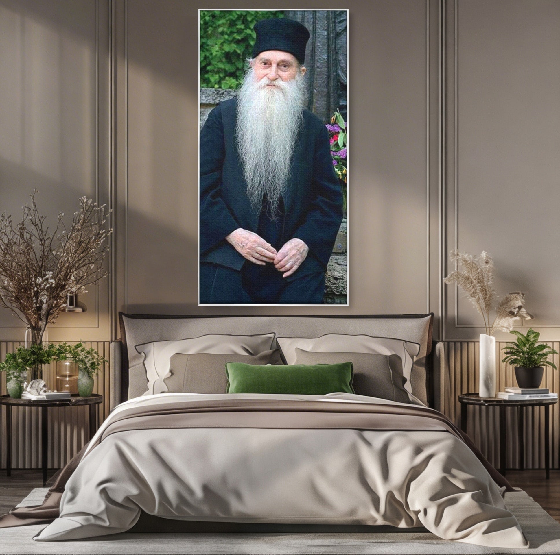 Tablou Canvas Premium LuxCanva® PI1368, Arsenie Papacioc, Calugar, Gradina, Spiritualitate, Portret, Culori Vibrante, Living, Dormitor