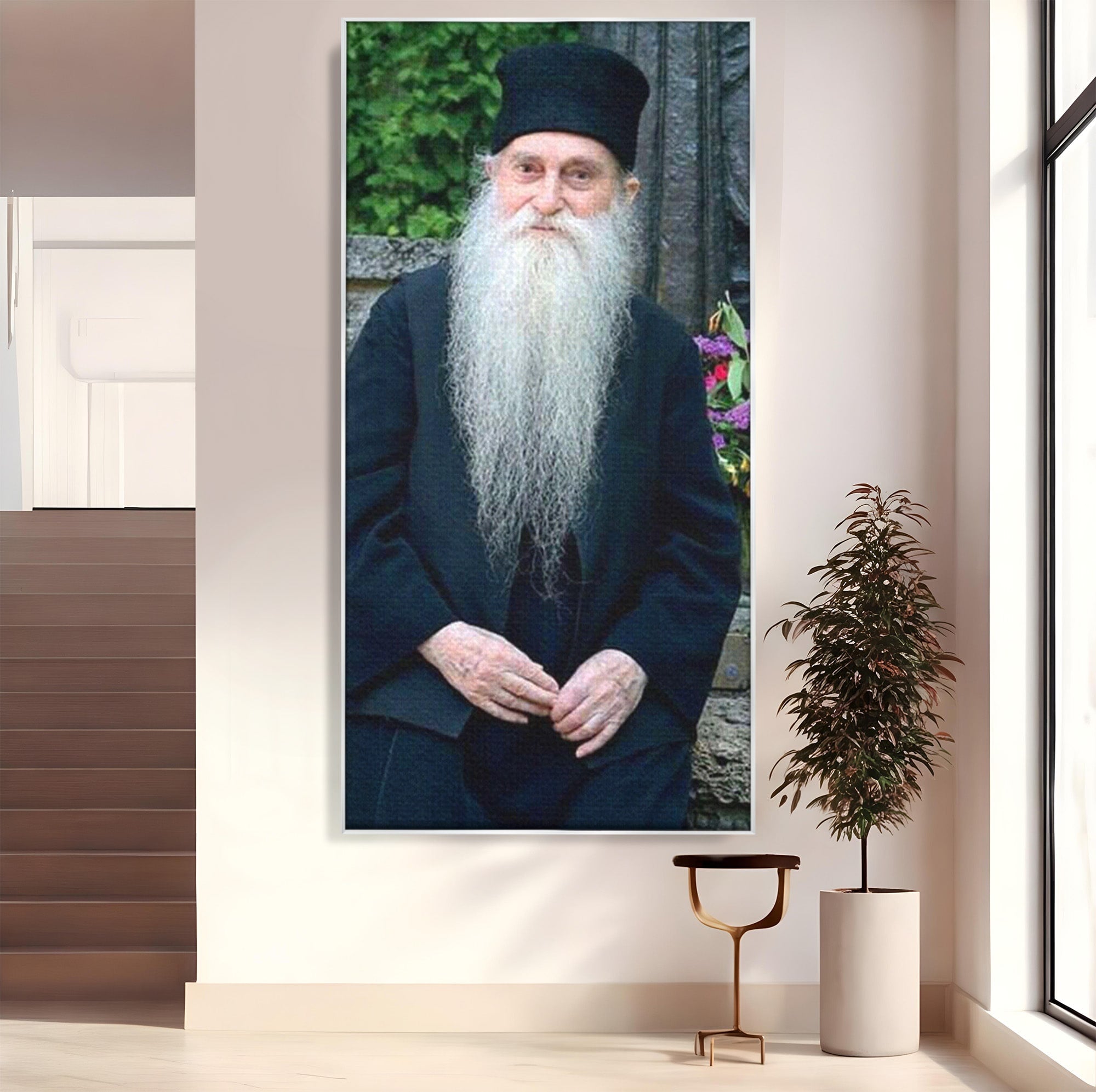 Tablou Canvas Premium LuxCanva® PI1368, Arsenie Papacioc, Calugar, Gradina, Spiritualitate, Portret, Culori Vibrante, Living, Dormitor