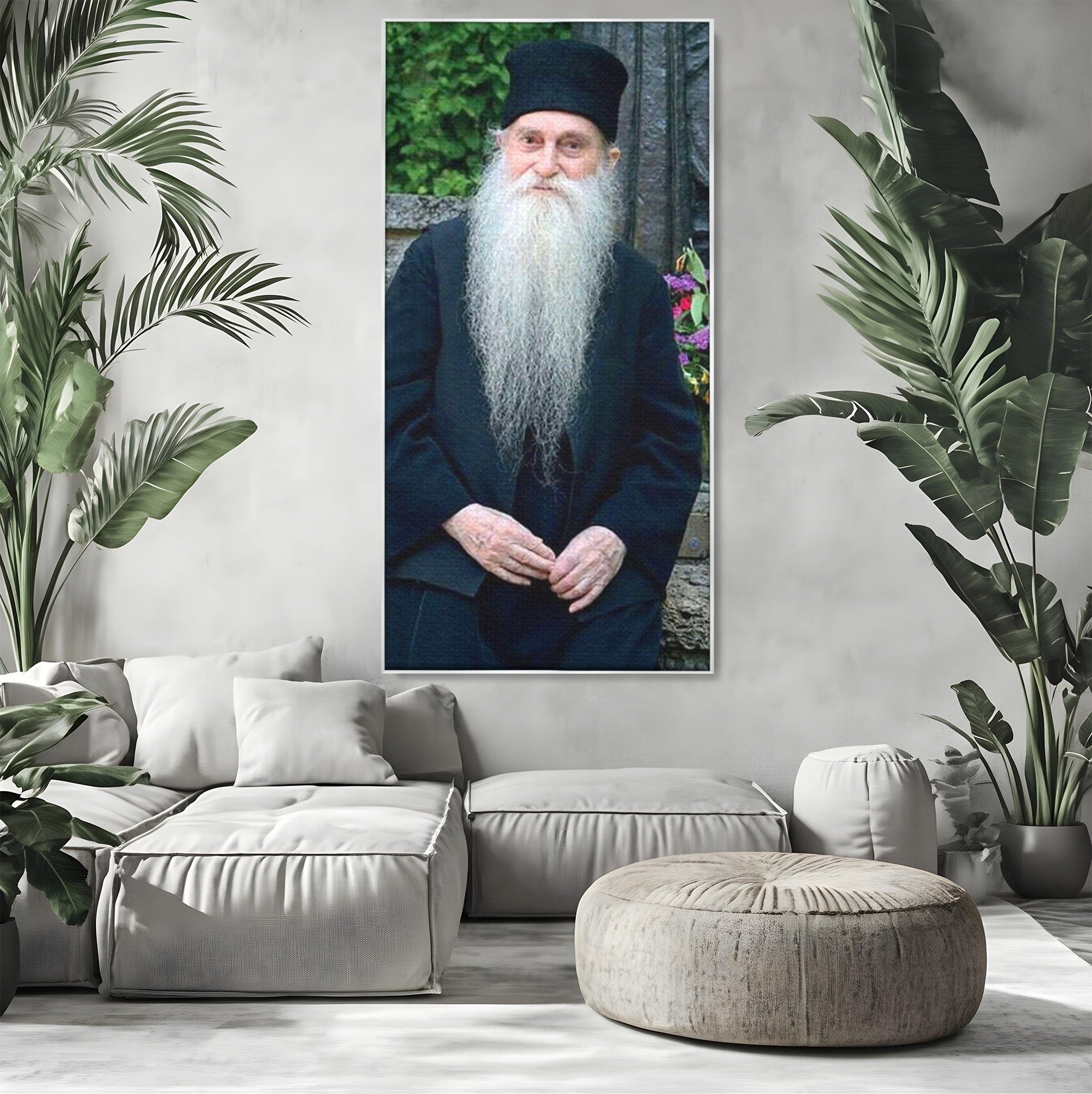 Tablou Canvas Premium LuxCanva® PI1368, Arsenie Papacioc, Calugar, Gradina, Spiritualitate, Portret, Culori Vibrante, Living, Dormitor