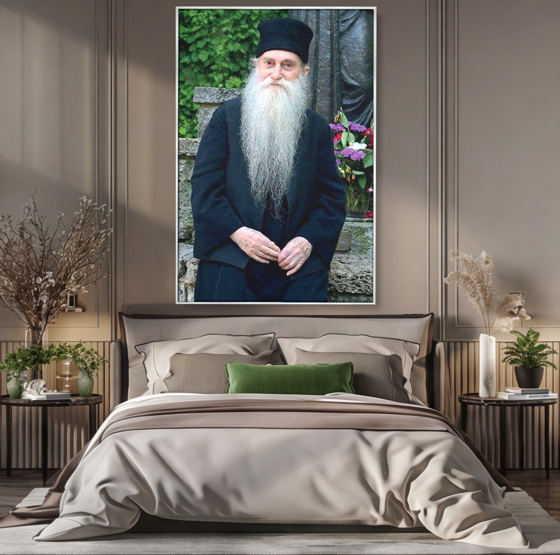 Tablou Canvas Premium LuxCanva® PI1368, Arsenie Papacioc, Calugar, Gradina, Spiritualitate, Portret, Culori Vibrante, Living, Dormitor
