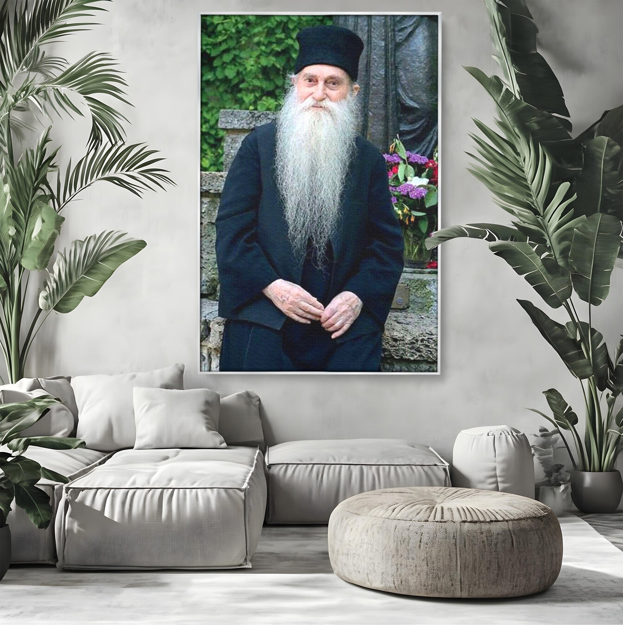 Tablou Canvas Premium LuxCanva® PI1368, Arsenie Papacioc, Calugar, Gradina, Spiritualitate, Portret, Culori Vibrante, Living, Dormitor