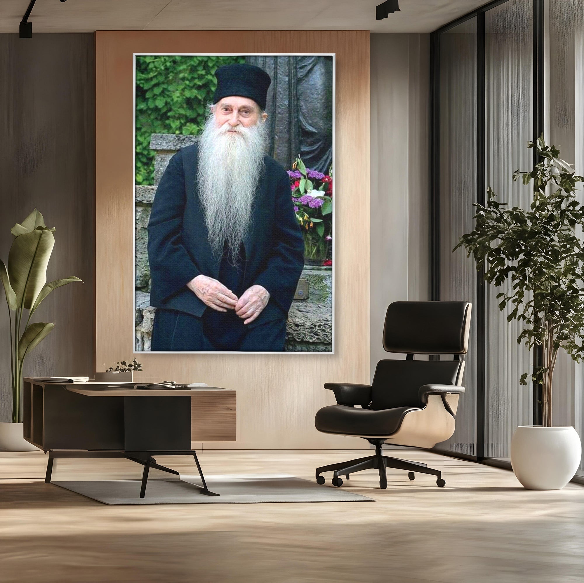 Tablou Canvas Premium LuxCanva® PI1368, Arsenie Papacioc, Calugar, Gradina, Spiritualitate, Portret, Culori Vibrante, Living, Dormitor