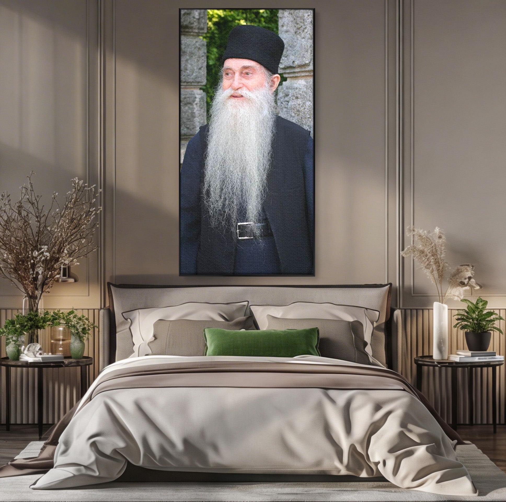 Tablou Canvas Premium LuxCanva® PI1370, Arhimandritul Arsenie Papacioc, Sfant, Ortodox, Religie, Spiritualitate, Credinta, Culori Vibrante, Living, Dormitor
