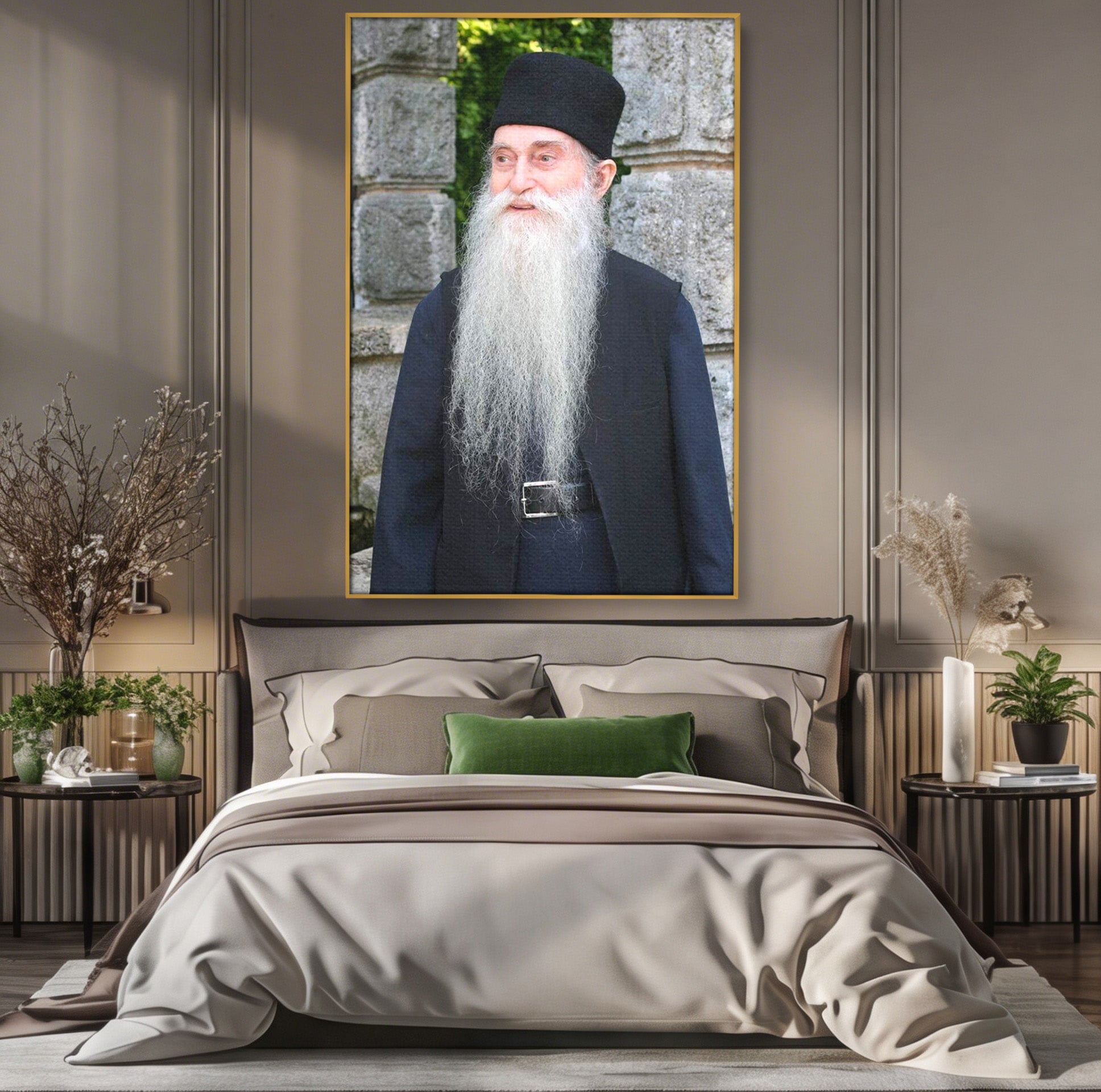 Tablou Canvas Premium LuxCanva® PI1370, Arhimandritul Arsenie Papacioc, Sfant, Ortodox, Religie, Spiritualitate, Credinta, Culori Vibrante, Living, Dormitor