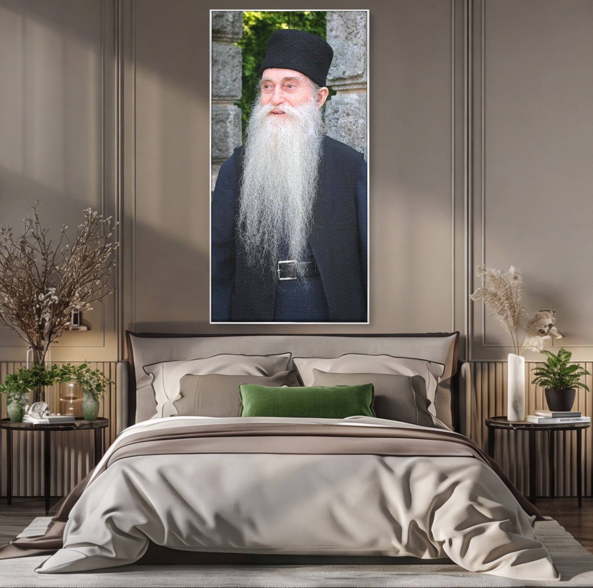 Tablou Canvas Premium LuxCanva® PI1370, Arhimandritul Arsenie Papacioc, Sfant, Ortodox, Religie, Spiritualitate, Credinta, Culori Vibrante, Living, Dormitor