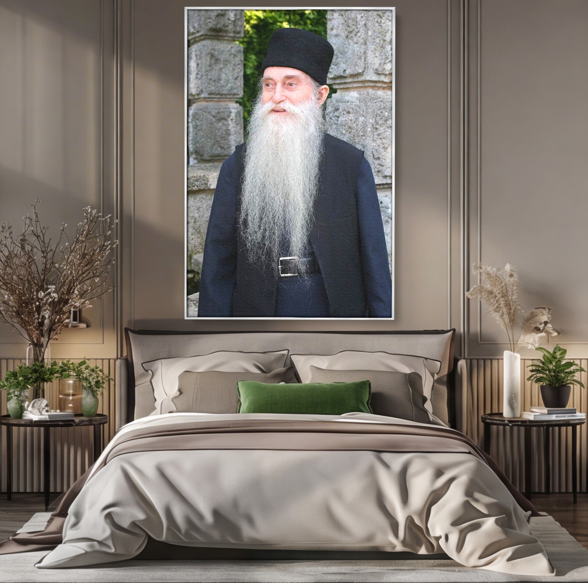 Tablou Canvas Premium LuxCanva® PI1370, Arhimandritul Arsenie Papacioc, Sfant, Ortodox, Religie, Spiritualitate, Credinta, Culori Vibrante, Living, Dormitor