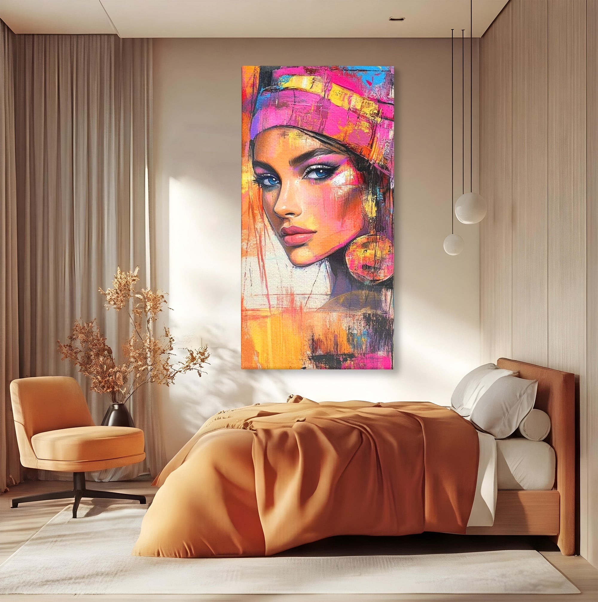 Tablou Canvas Premium LuxCanva® PI1371, Privirea care Vrajeste, Portret, Femeie, Modern, Arta Abstracta, Culori Vibrante, Living, Dormitor