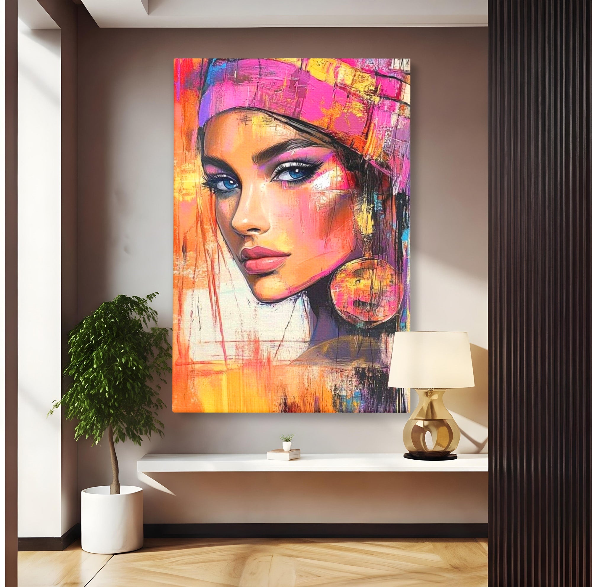Tablou Canvas Premium LuxCanva® PI1371, Privirea care Vrajeste, Portret, Femeie, Modern, Arta Abstracta, Culori Vibrante, Living, Dormitor