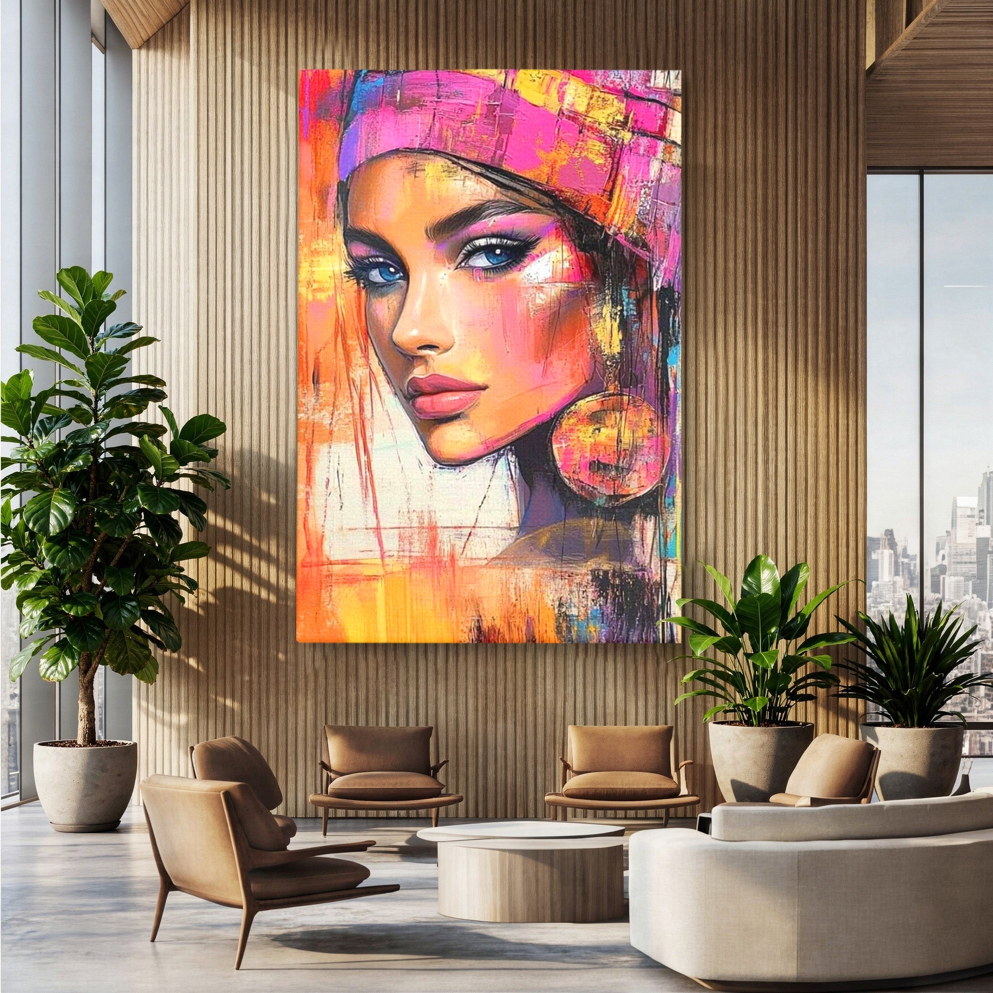 Tablou Canvas Premium LuxCanva® PI1371, Privirea care Vrajeste, Portret, Femeie, Modern, Arta Abstracta, Culori Vibrante, Living, Dormitor
