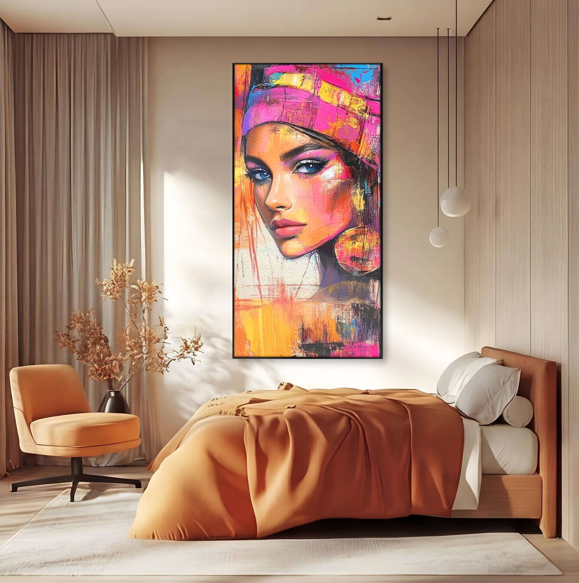 Tablou Canvas Premium LuxCanva® PI1371, Privirea care Vrajeste, Portret, Femeie, Modern, Arta Abstracta, Culori Vibrante, Living, Dormitor
