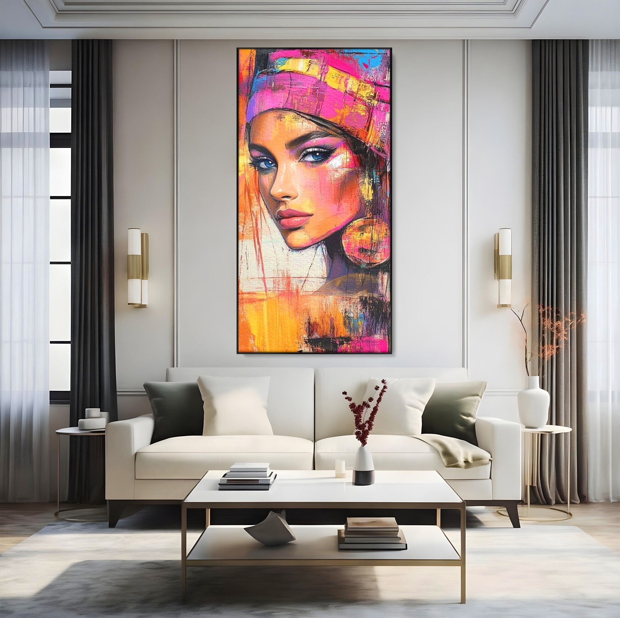Tablou Canvas Premium LuxCanva® PI1371, Privirea care Vrajeste, Portret, Femeie, Modern, Arta Abstracta, Culori Vibrante, Living, Dormitor