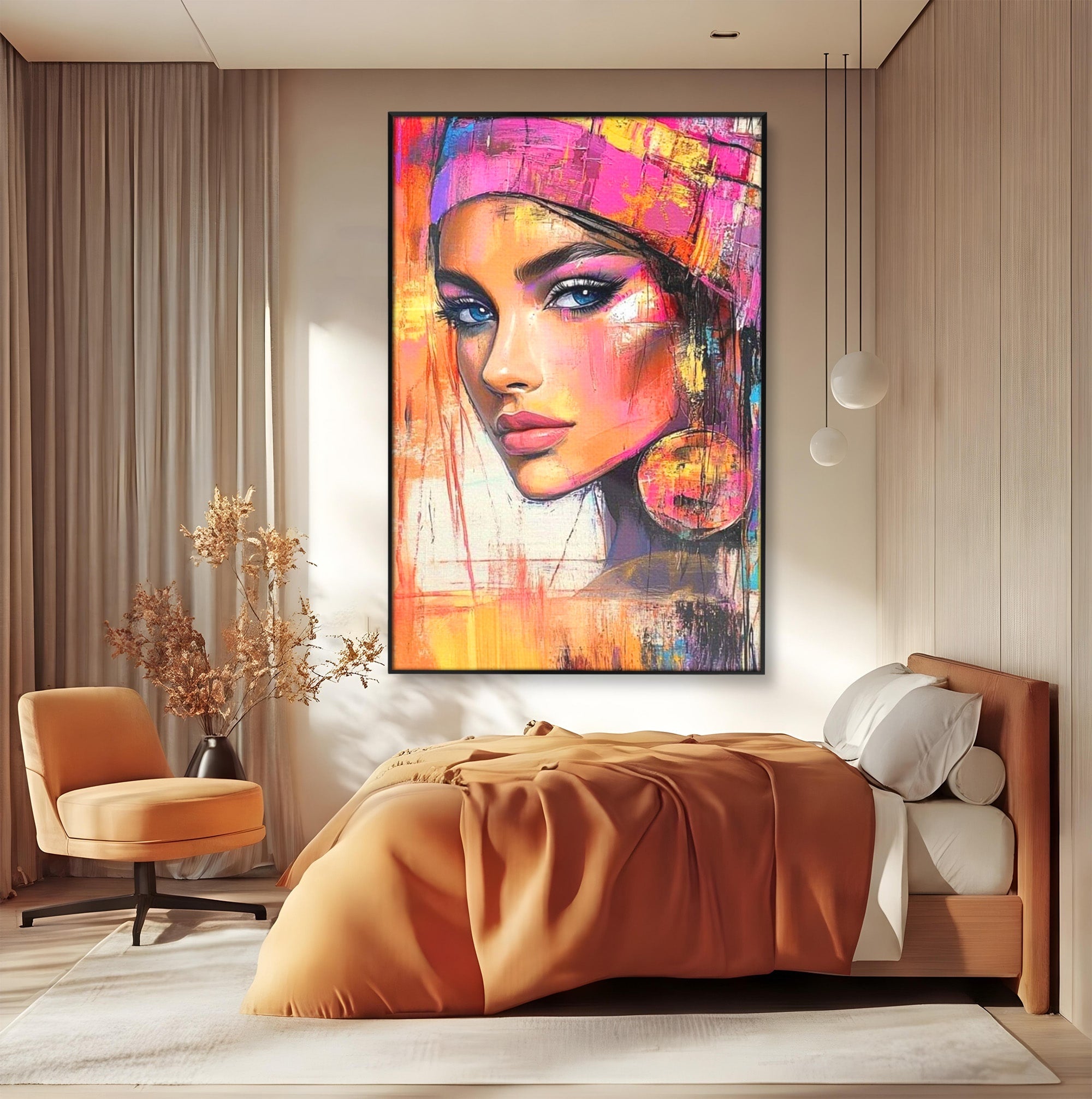 Tablou Canvas Premium LuxCanva® PI1371, Privirea care Vrajeste, Portret, Femeie, Modern, Arta Abstracta, Culori Vibrante, Living, Dormitor