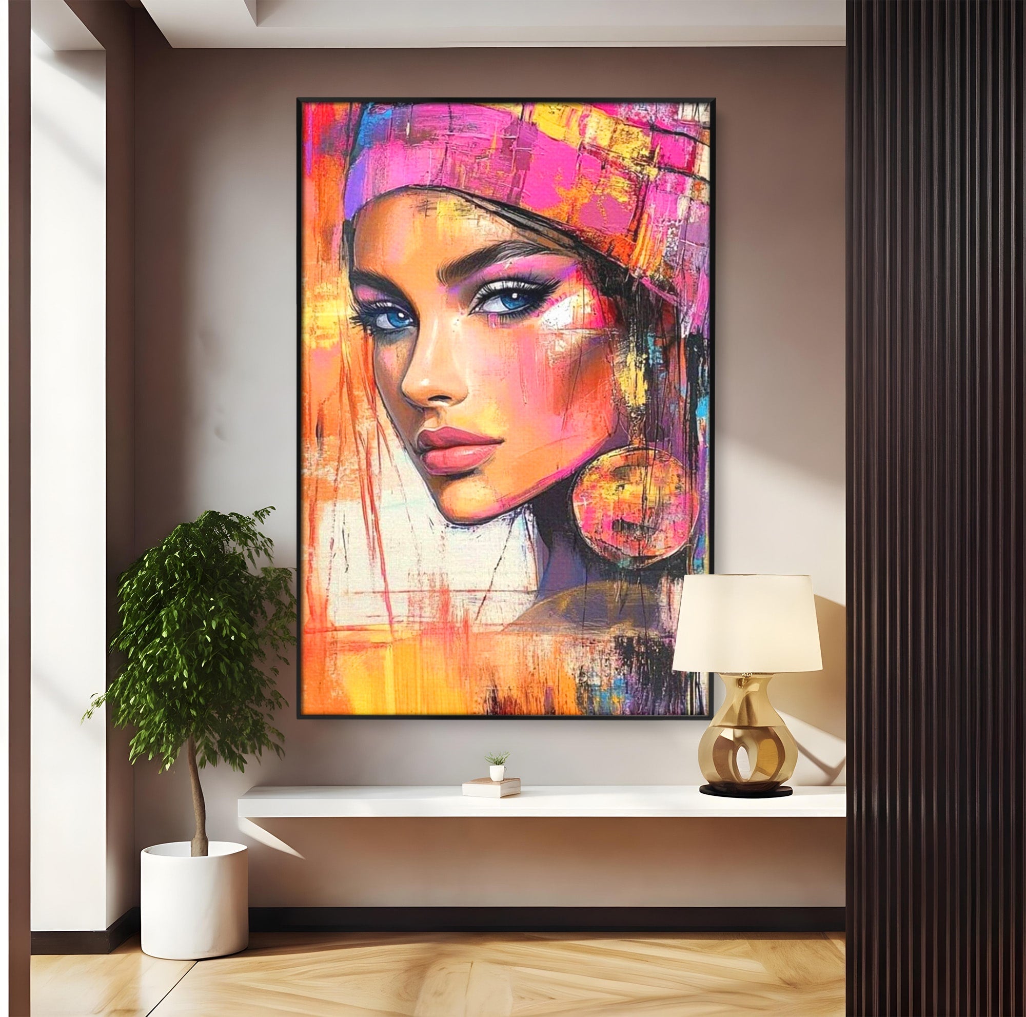 Tablou Canvas Premium LuxCanva® PI1371, Privirea care Vrajeste, Portret, Femeie, Modern, Arta Abstracta, Culori Vibrante, Living, Dormitor