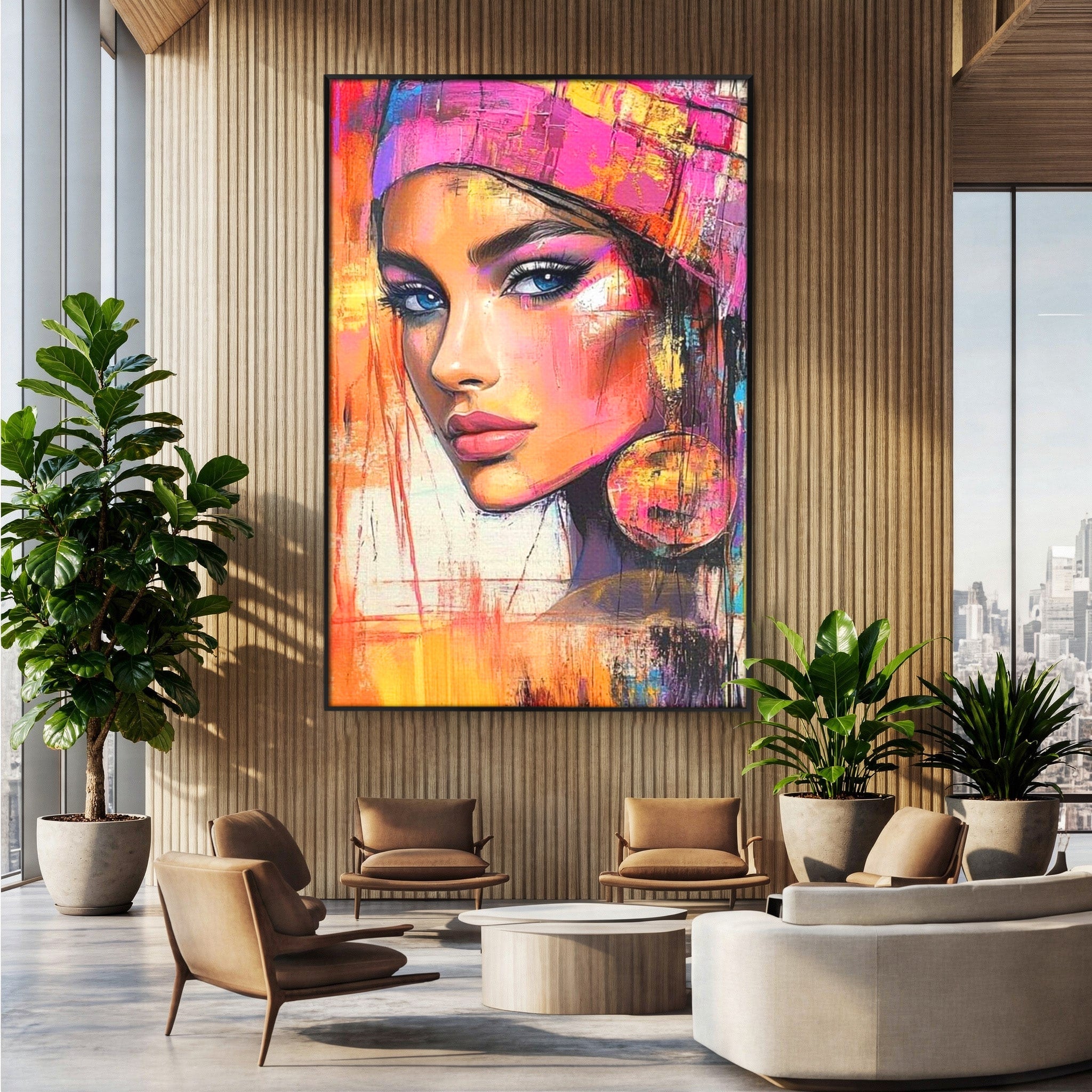 Tablou Canvas Premium LuxCanva® PI1371, Privirea care Vrajeste, Portret, Femeie, Modern, Arta Abstracta, Culori Vibrante, Living, Dormitor