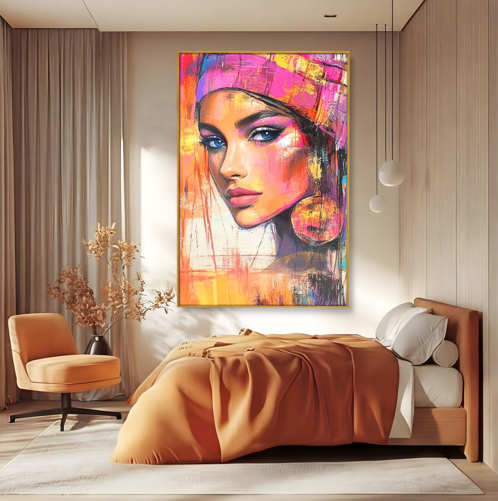 Tablou Canvas Premium LuxCanva® PI1371, Privirea care Vrajeste, Portret, Femeie, Modern, Arta Abstracta, Culori Vibrante, Living, Dormitor