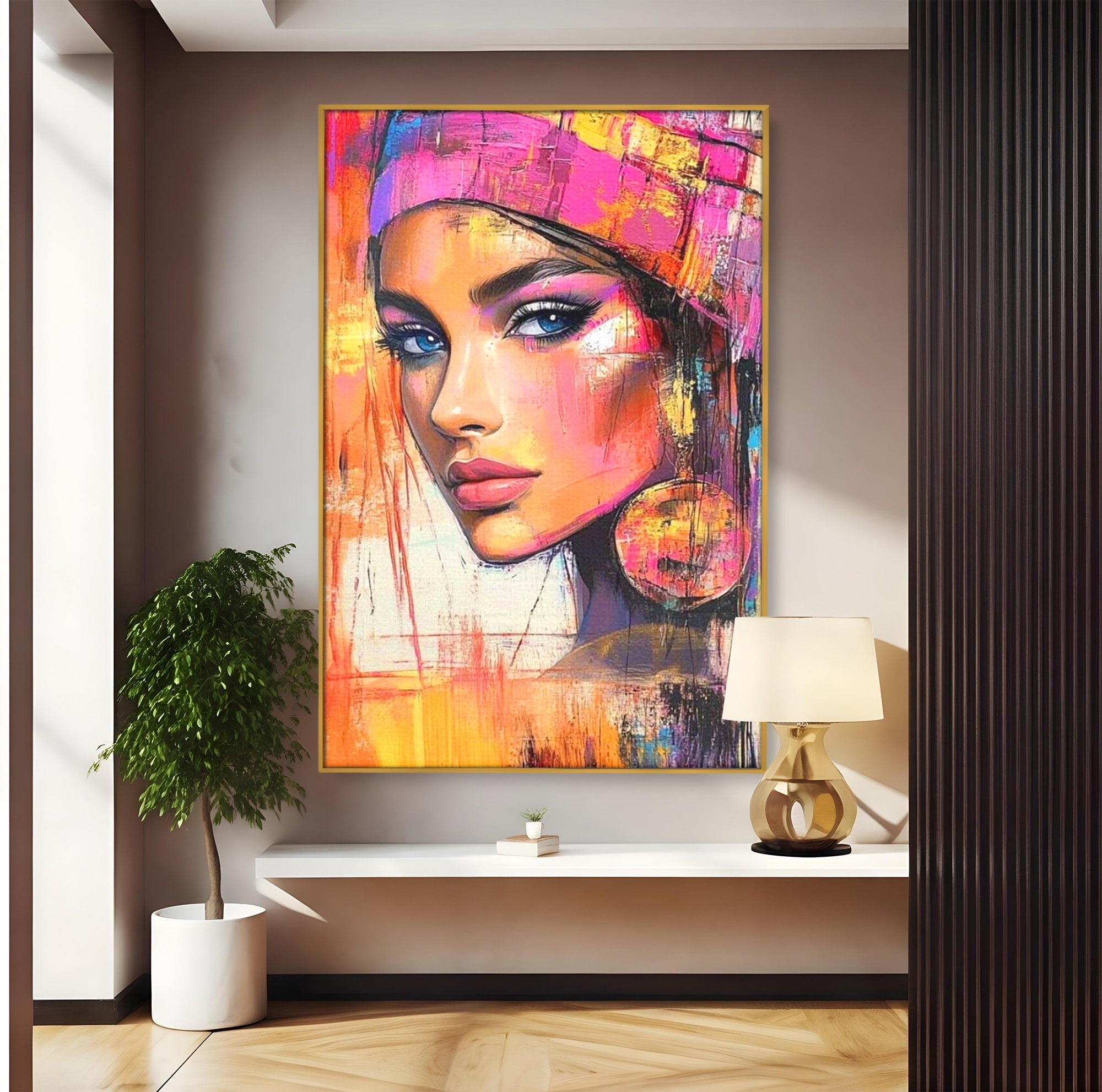 Tablou Canvas Premium LuxCanva® PI1371, Privirea care Vrajeste, Portret, Femeie, Modern, Arta Abstracta, Culori Vibrante, Living, Dormitor