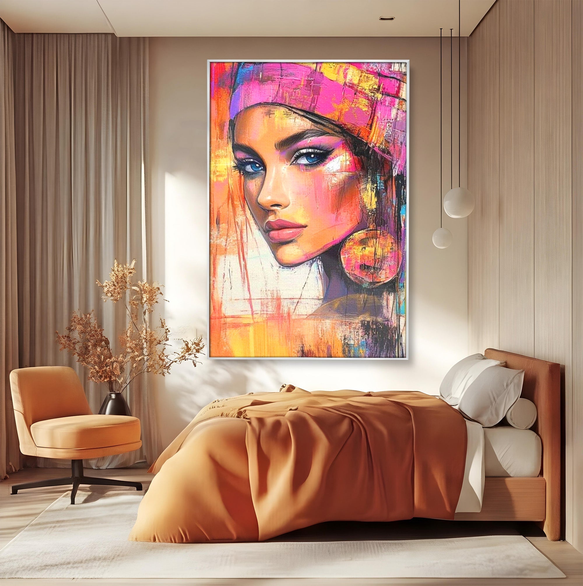 Tablou Canvas Premium LuxCanva® PI1371, Privirea care Vrajeste, Portret, Femeie, Modern, Arta Abstracta, Culori Vibrante, Living, Dormitor