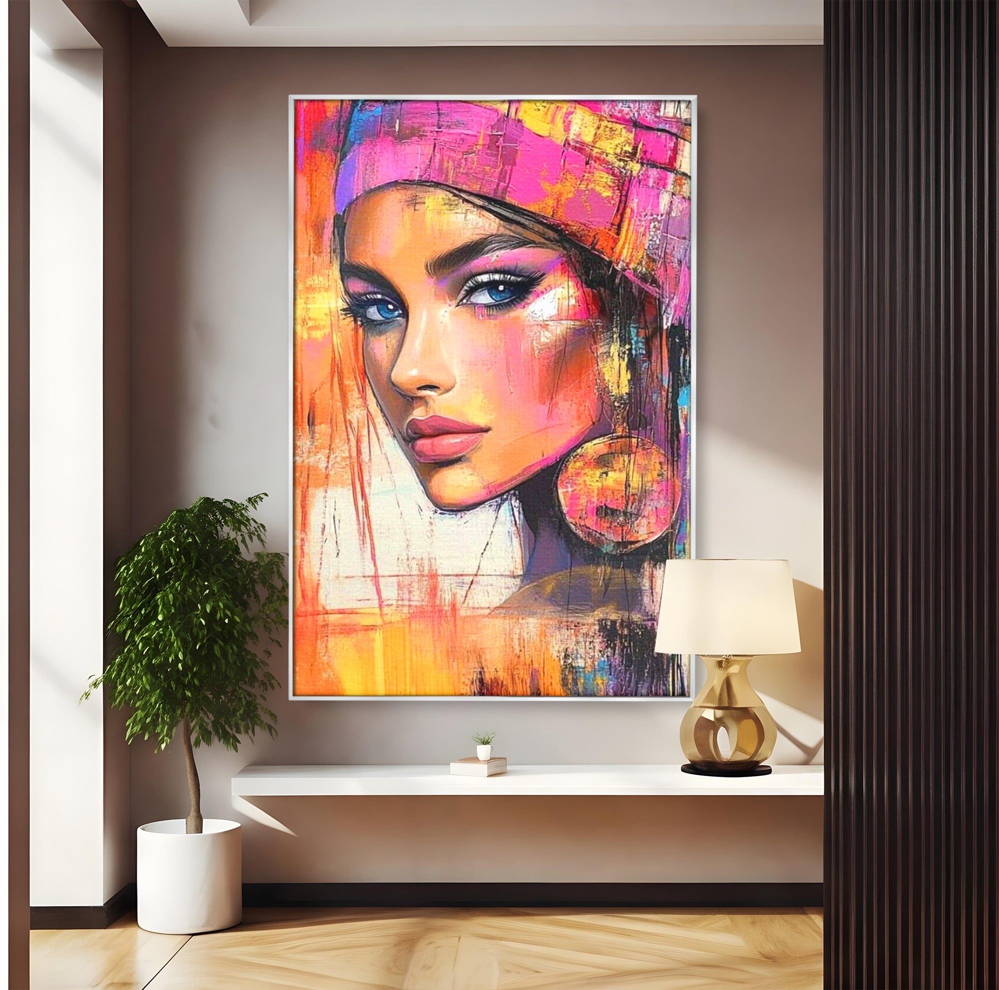 Tablou Canvas Premium LuxCanva® PI1371, Privirea care Vrajeste, Portret, Femeie, Modern, Arta Abstracta, Culori Vibrante, Living, Dormitor