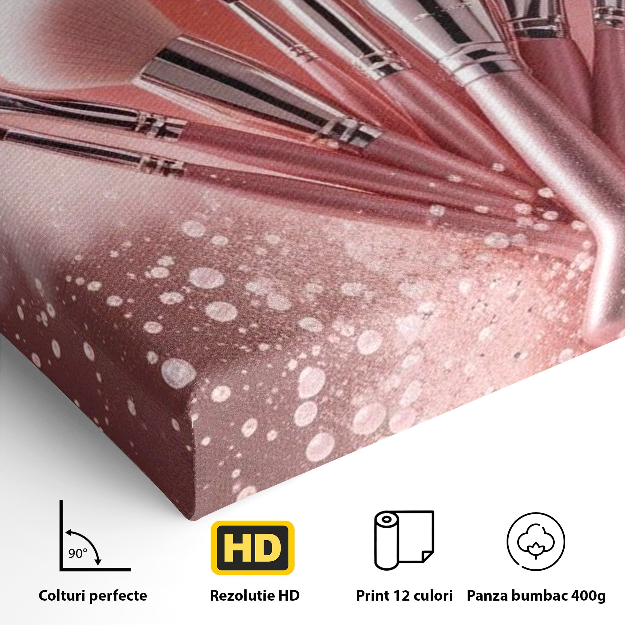 Tablou Canvas Premium LuxCanva® PI1373, Explozie De Pensule, Roz, Machiaj, Eleganta, Stil, Culori Vibrante, Salon