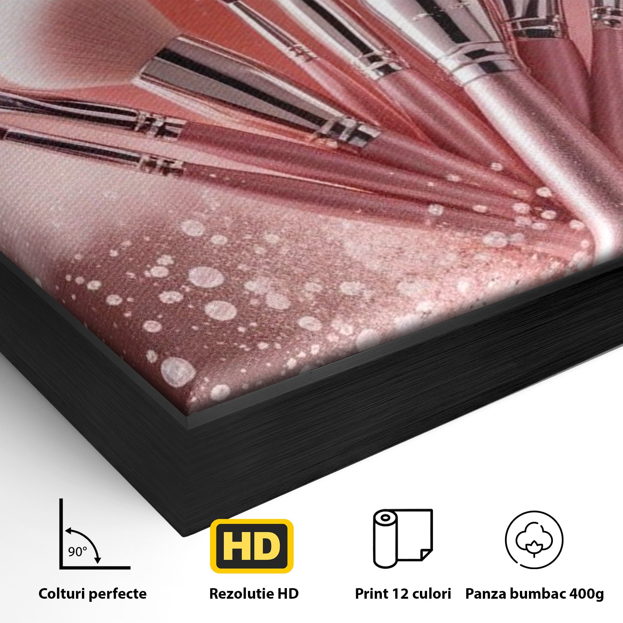 Tablou Canvas Premium LuxCanva® PI1373, Explozie De Pensule, Roz, Machiaj, Eleganta, Stil, Culori Vibrante, Salon