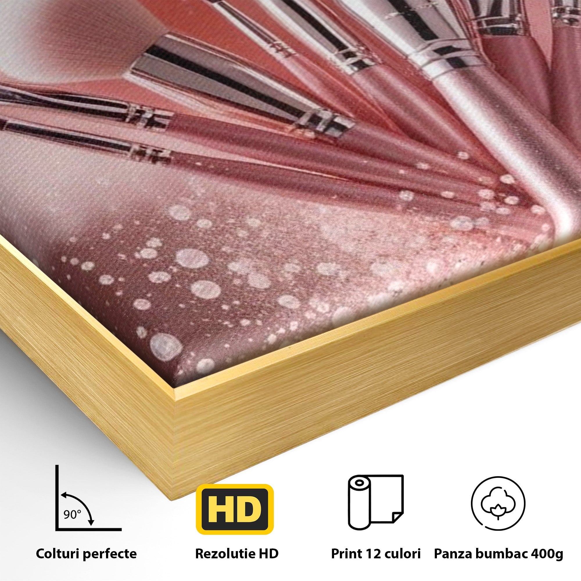 Tablou Canvas Premium LuxCanva® PI1373, Explozie De Pensule, Roz, Machiaj, Eleganta, Stil, Culori Vibrante, Salon