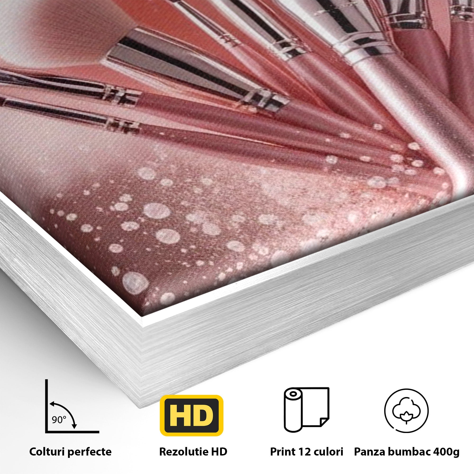 Tablou Canvas Premium LuxCanva® PI1373, Explozie De Pensule, Roz, Machiaj, Eleganta, Stil, Culori Vibrante, Salon