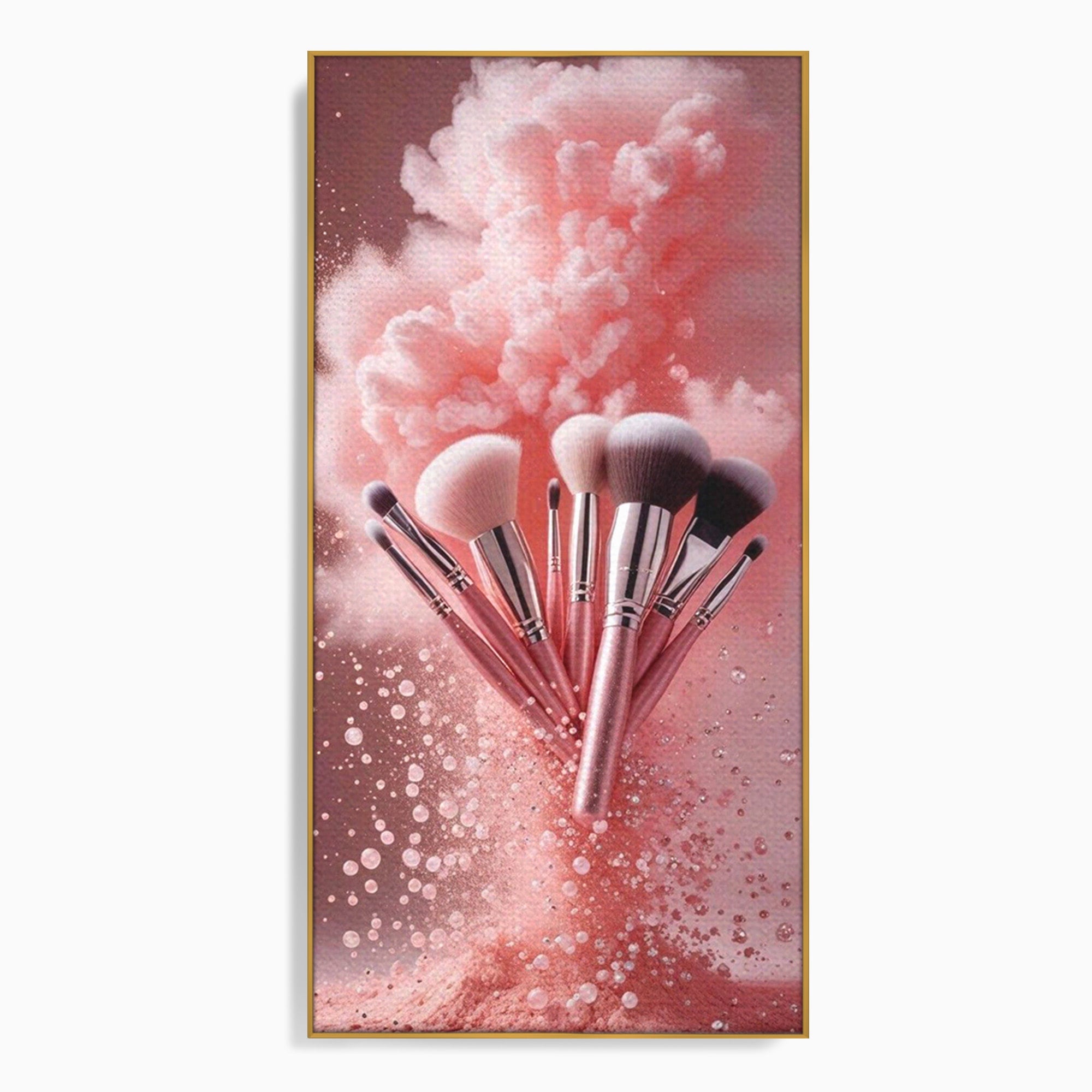 Tablou Canvas Premium LuxCanva® PI1373, Explozie De Pensule, Roz, Machiaj, Eleganta, Stil, Culori Vibrante, Salon