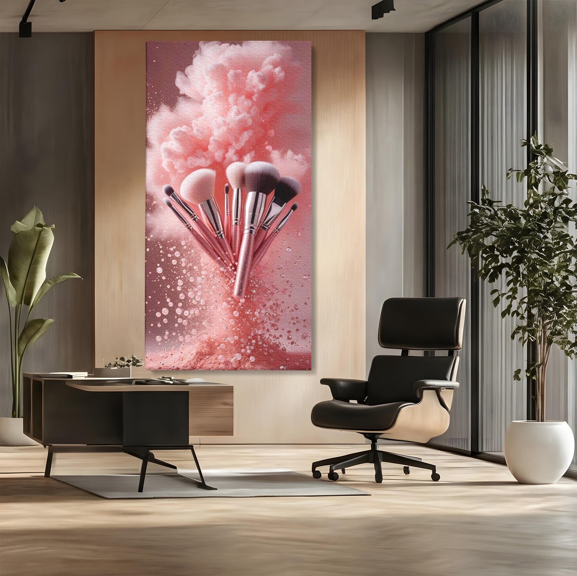 Tablou Canvas Premium LuxCanva® PI1373, Explozie De Pensule, Roz, Machiaj, Eleganta, Stil, Culori Vibrante, Salon