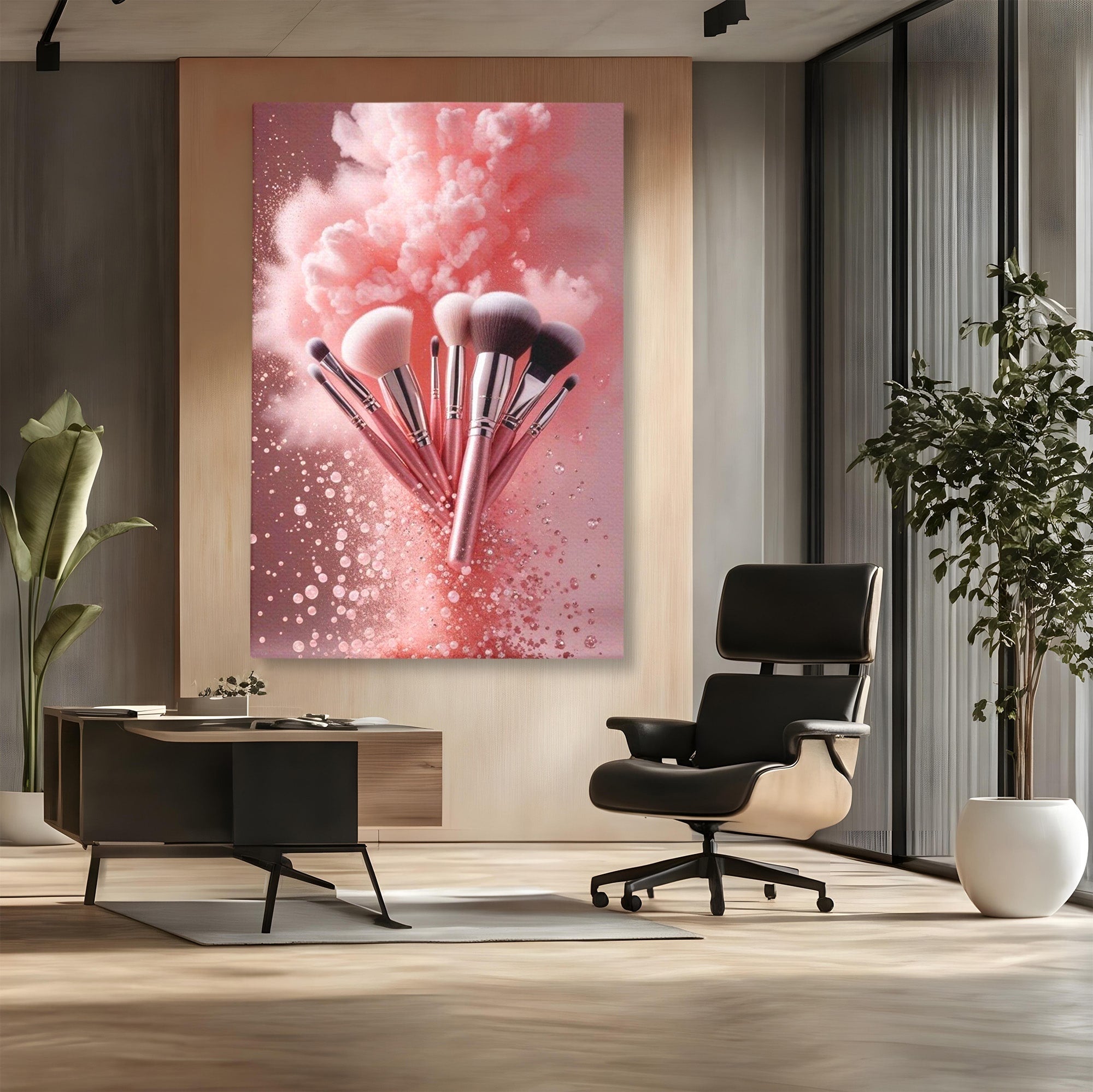 Tablou Canvas Premium LuxCanva® PI1373, Explozie De Pensule, Roz, Machiaj, Eleganta, Stil, Culori Vibrante, Salon