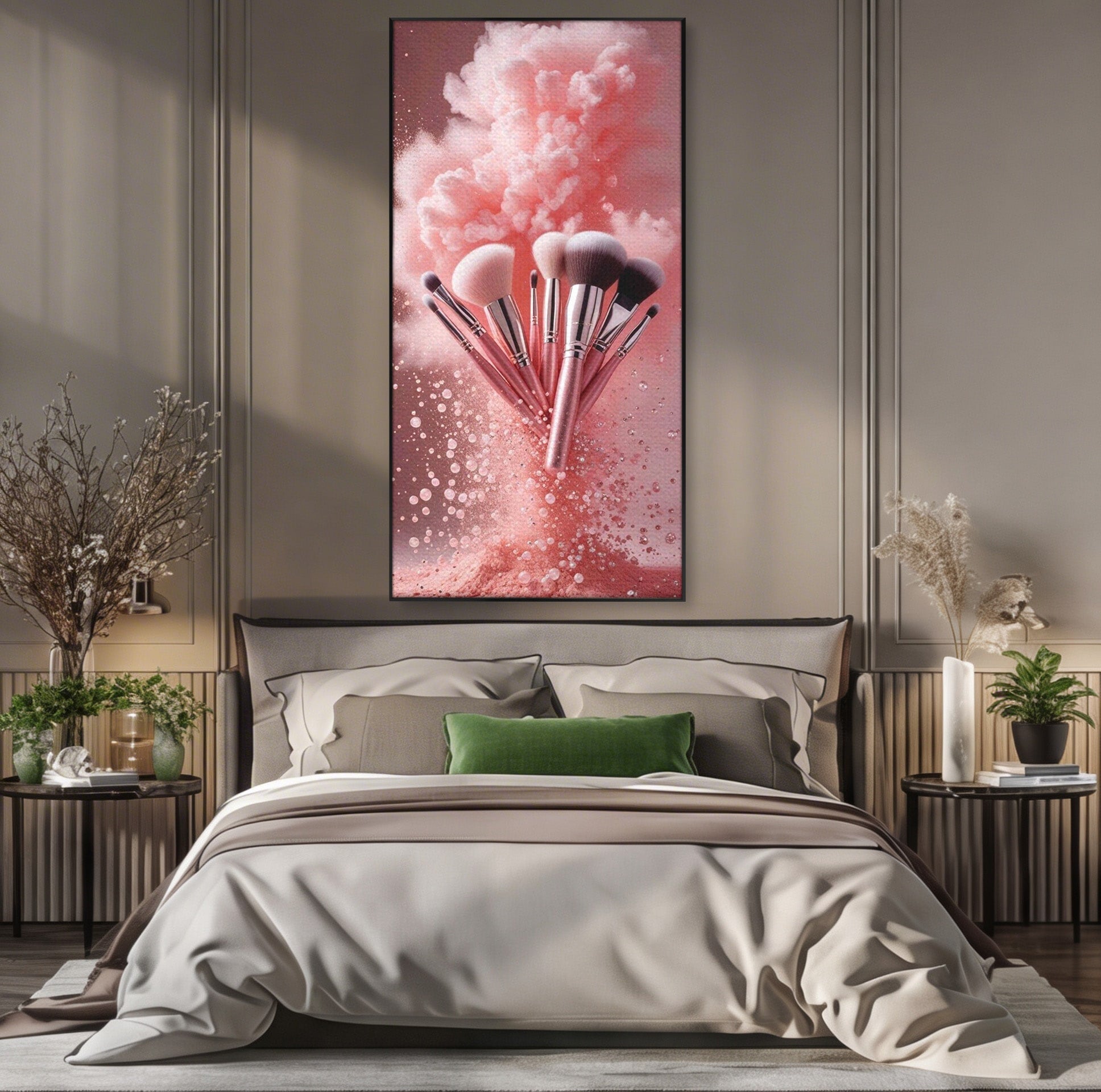 Tablou Canvas Premium LuxCanva® PI1373, Explozie De Pensule, Roz, Machiaj, Eleganta, Stil, Culori Vibrante, Salon