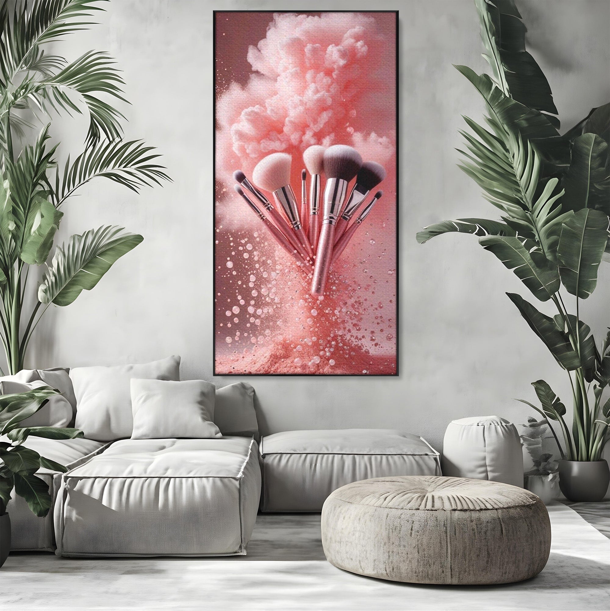 Tablou Canvas Premium LuxCanva® PI1373, Explozie De Pensule, Roz, Machiaj, Eleganta, Stil, Culori Vibrante, Salon