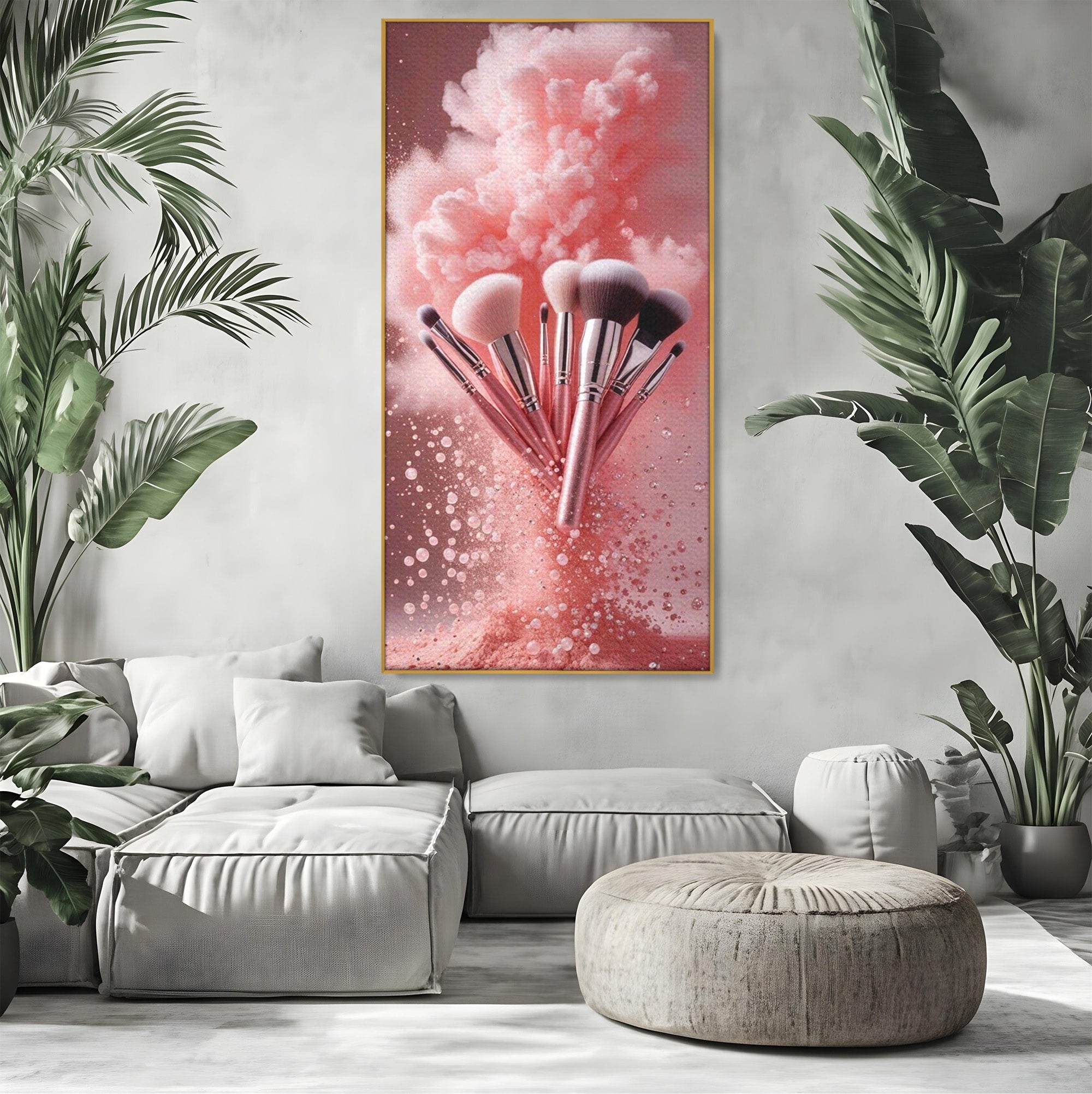 Tablou Canvas Premium LuxCanva® PI1373, Explozie De Pensule, Roz, Machiaj, Eleganta, Stil, Culori Vibrante, Salon