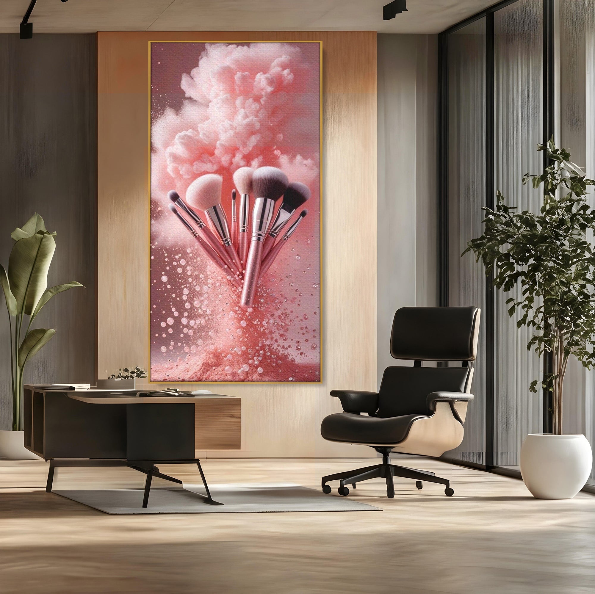 Tablou Canvas Premium LuxCanva® PI1373, Explozie De Pensule, Roz, Machiaj, Eleganta, Stil, Culori Vibrante, Salon