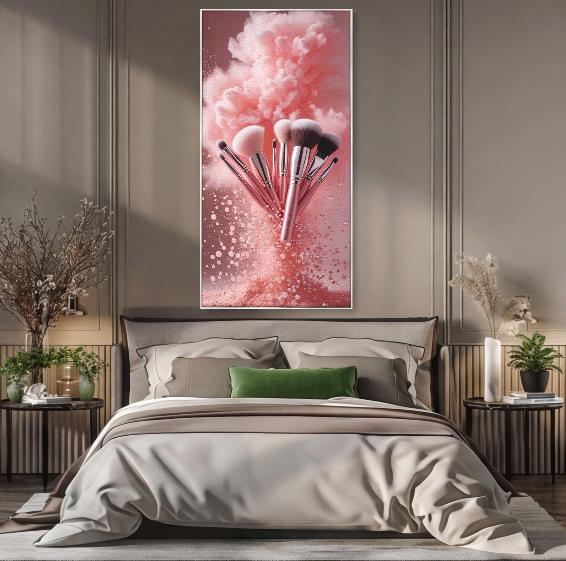Tablou Canvas Premium LuxCanva® PI1373, Explozie De Pensule, Roz, Machiaj, Eleganta, Stil, Culori Vibrante, Salon