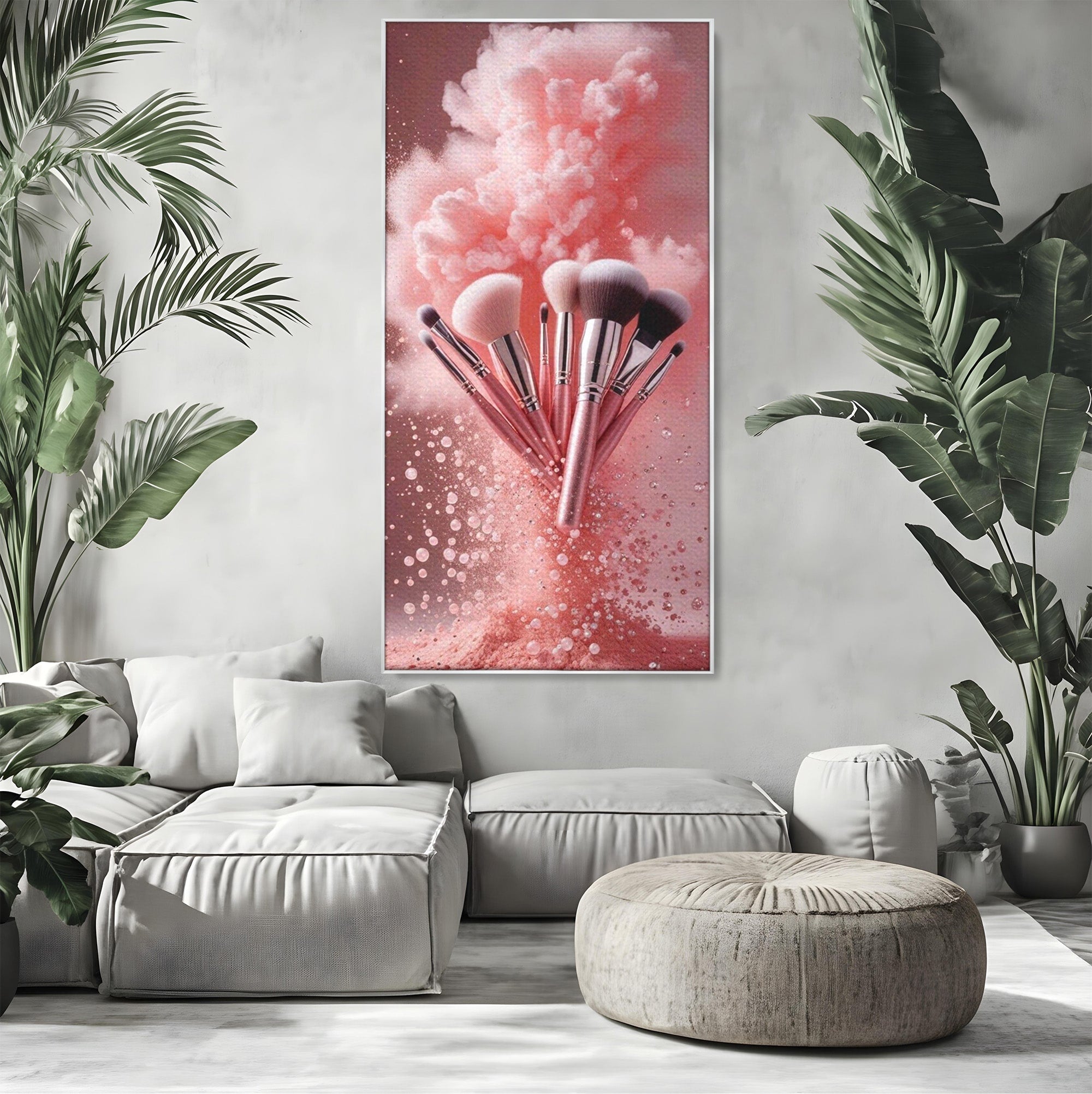 Tablou Canvas Premium LuxCanva® PI1373, Explozie De Pensule, Roz, Machiaj, Eleganta, Stil, Culori Vibrante, Salon