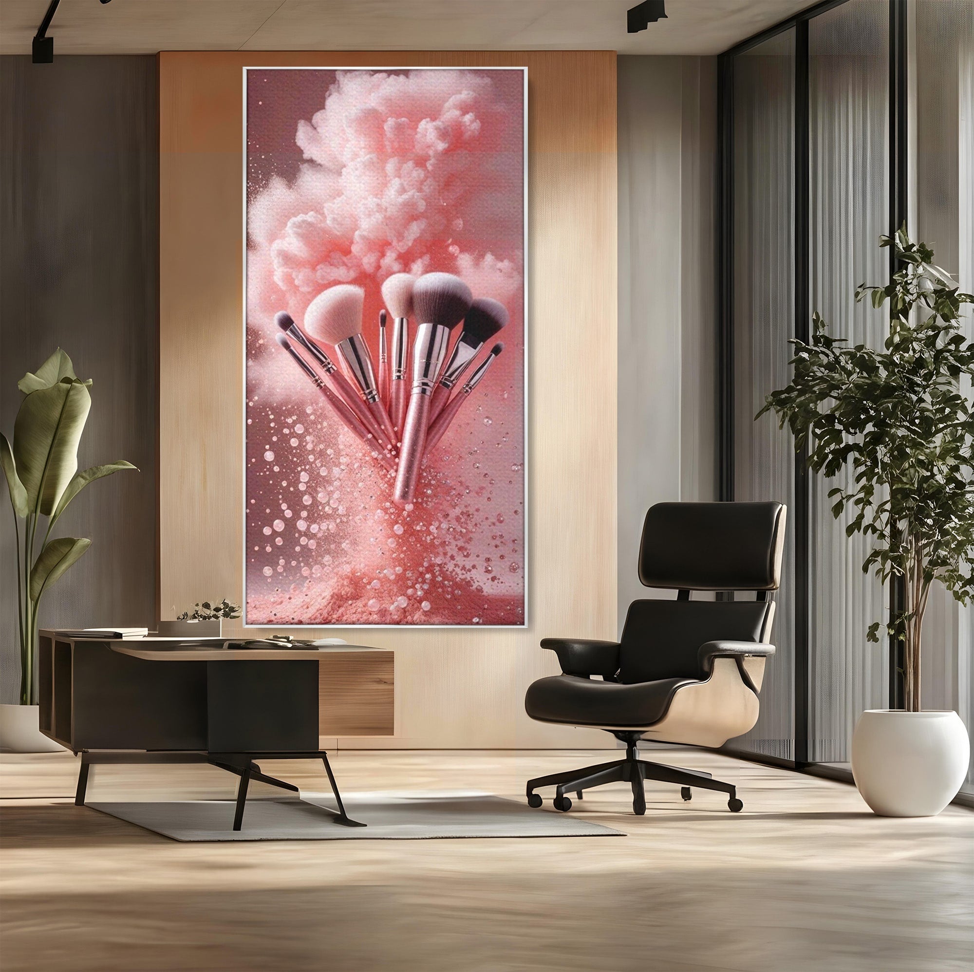 Tablou Canvas Premium LuxCanva® PI1373, Explozie De Pensule, Roz, Machiaj, Eleganta, Stil, Culori Vibrante, Salon