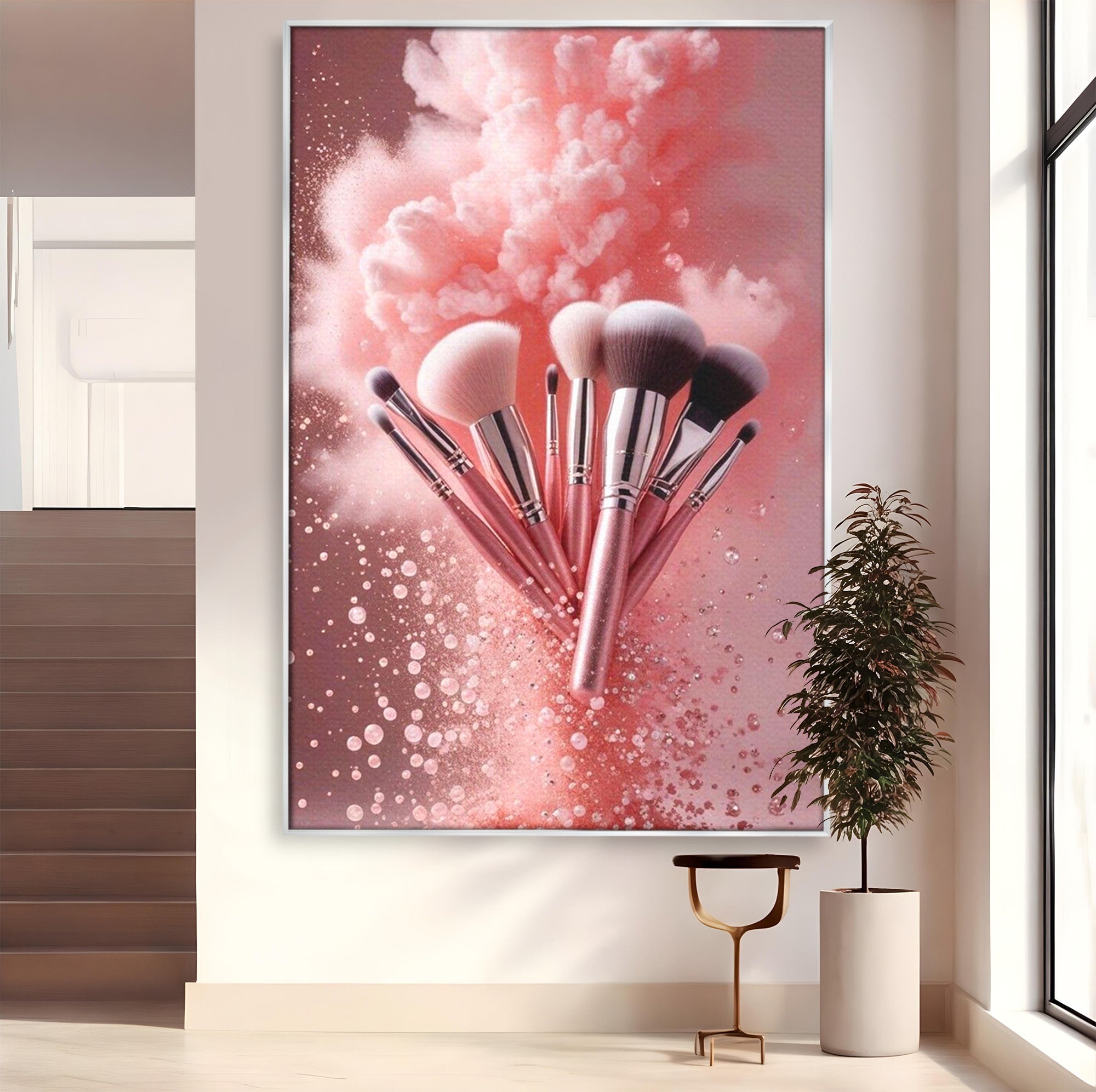 Tablou Canvas Premium LuxCanva® PI1373, Explozie De Pensule, Roz, Machiaj, Eleganta, Stil, Culori Vibrante, Salon