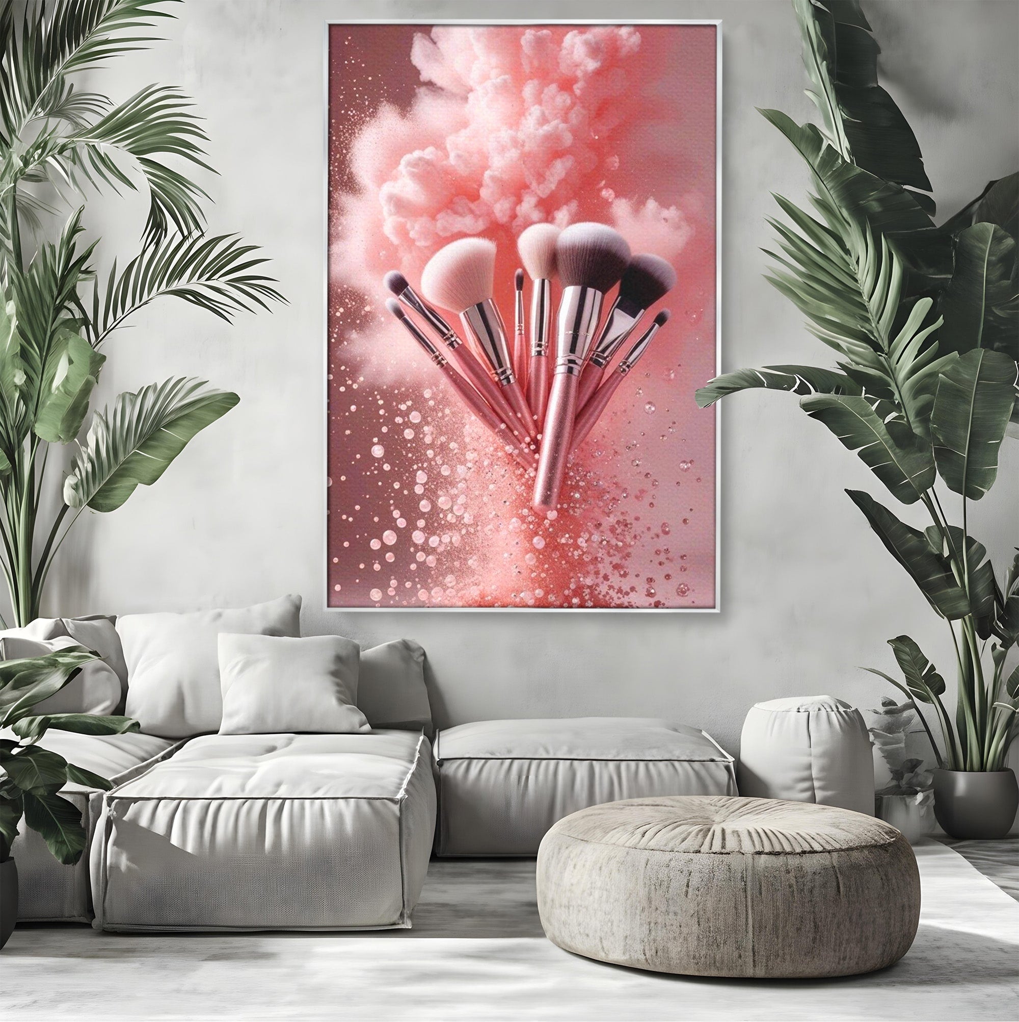 Tablou Canvas Premium LuxCanva® PI1373, Explozie De Pensule, Roz, Machiaj, Eleganta, Stil, Culori Vibrante, Salon
